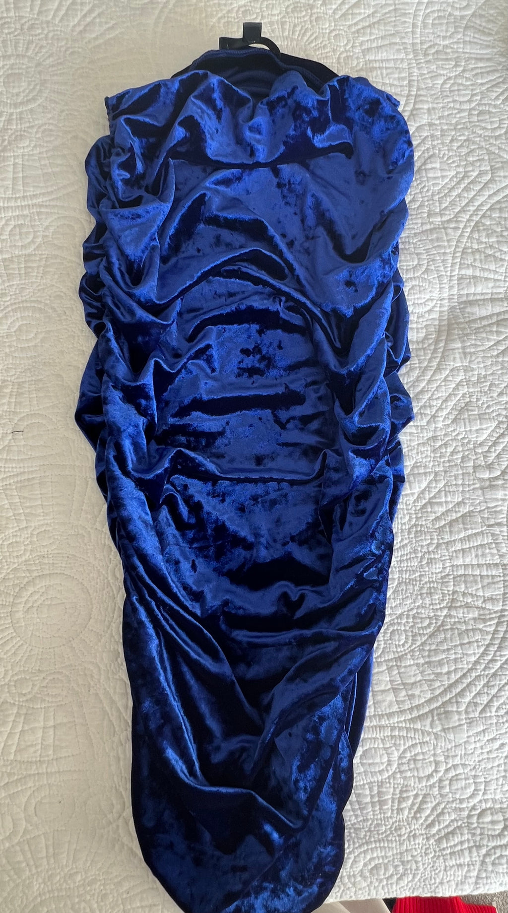 Blue velour scrunched skirt