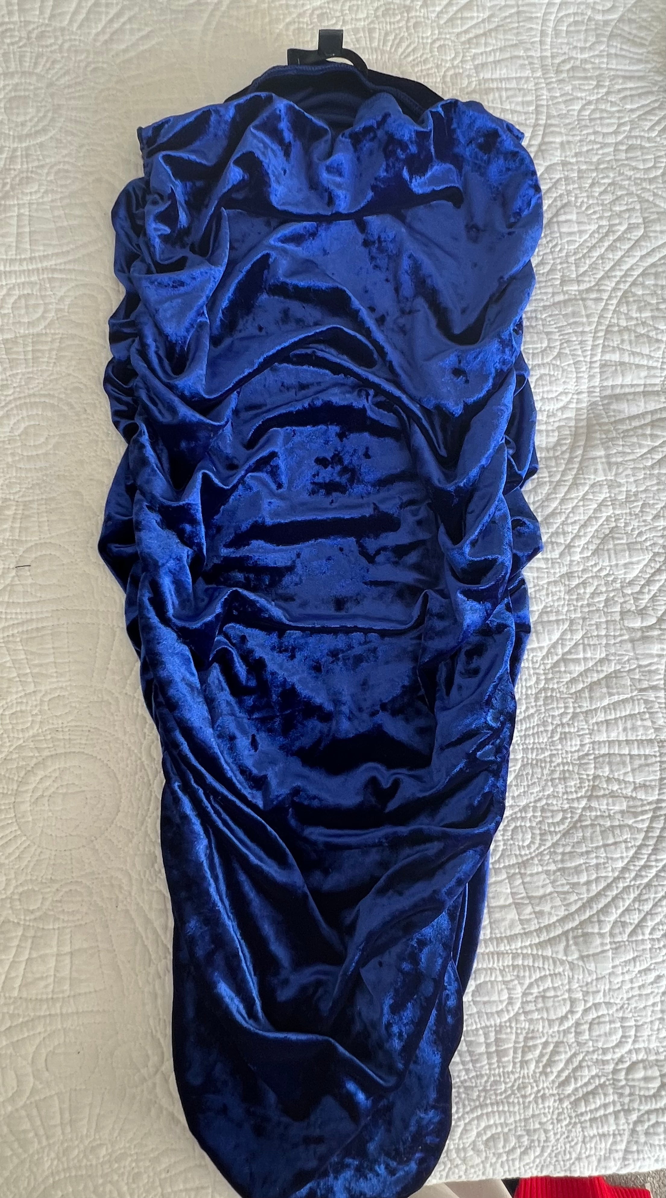 Blue velour scrunched skirt