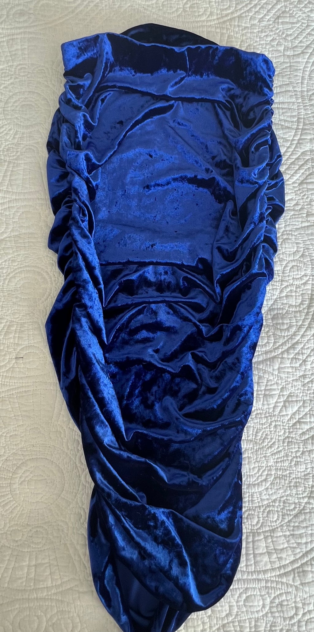 Blue velour scrunched skirt