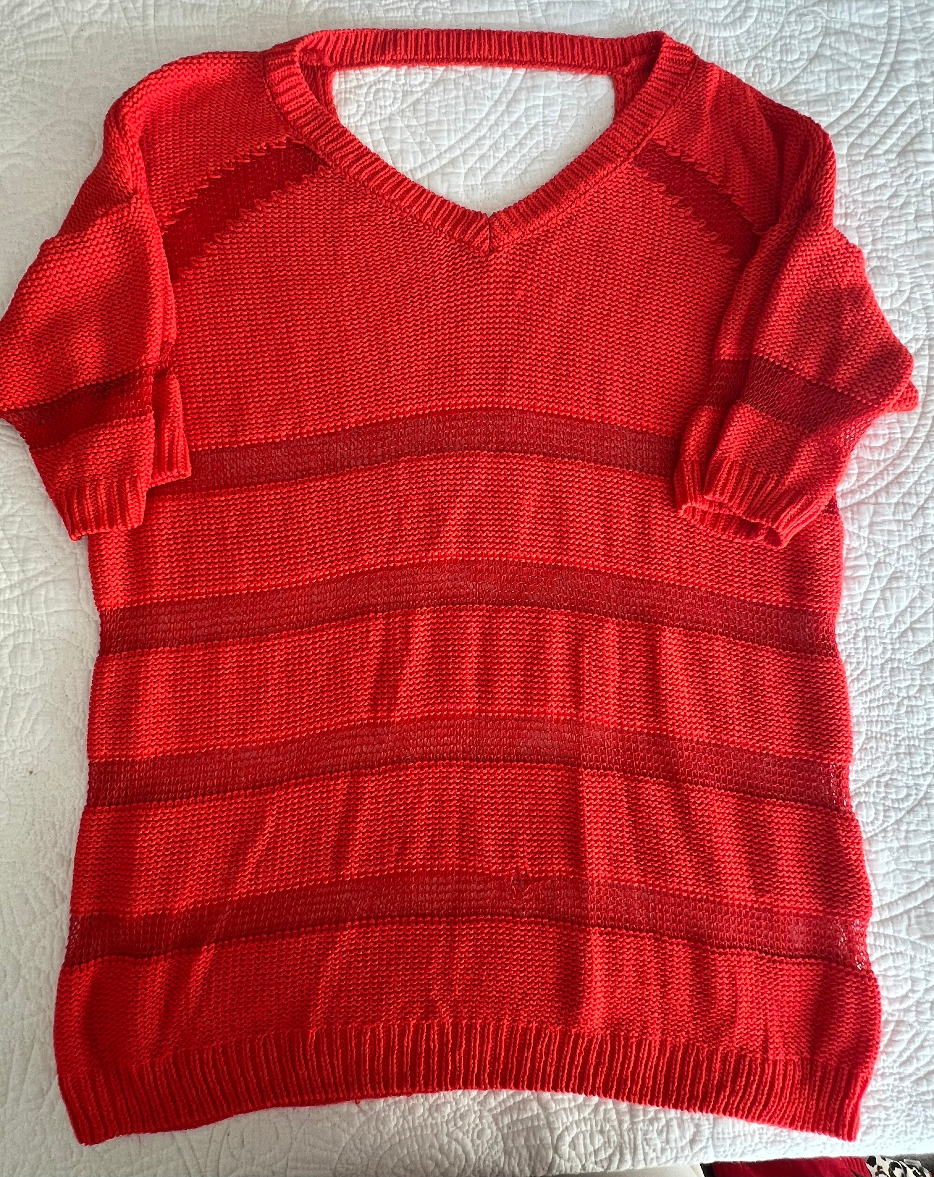 Red stripy short sleeve jumper