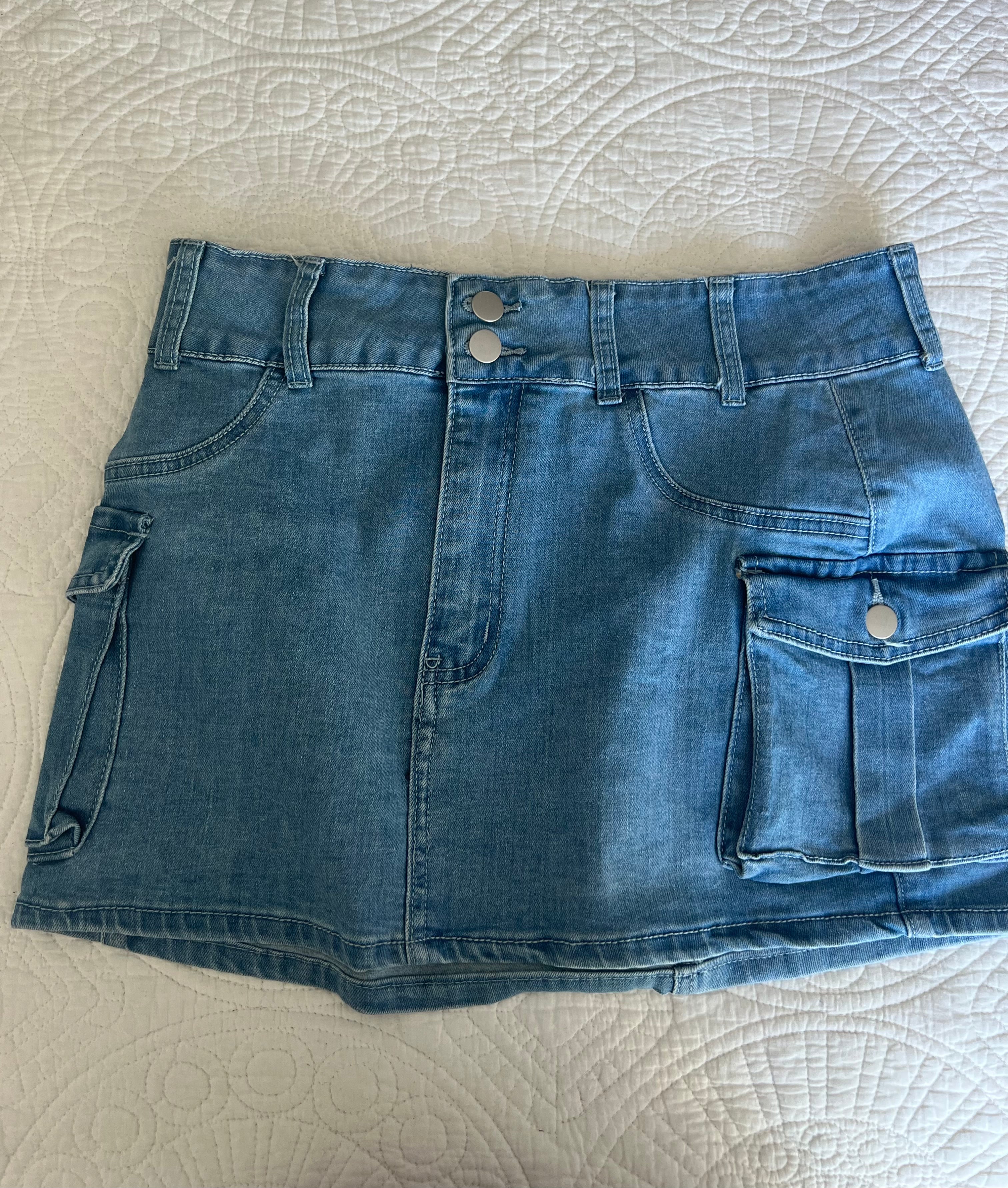 Blue denim mini skirt