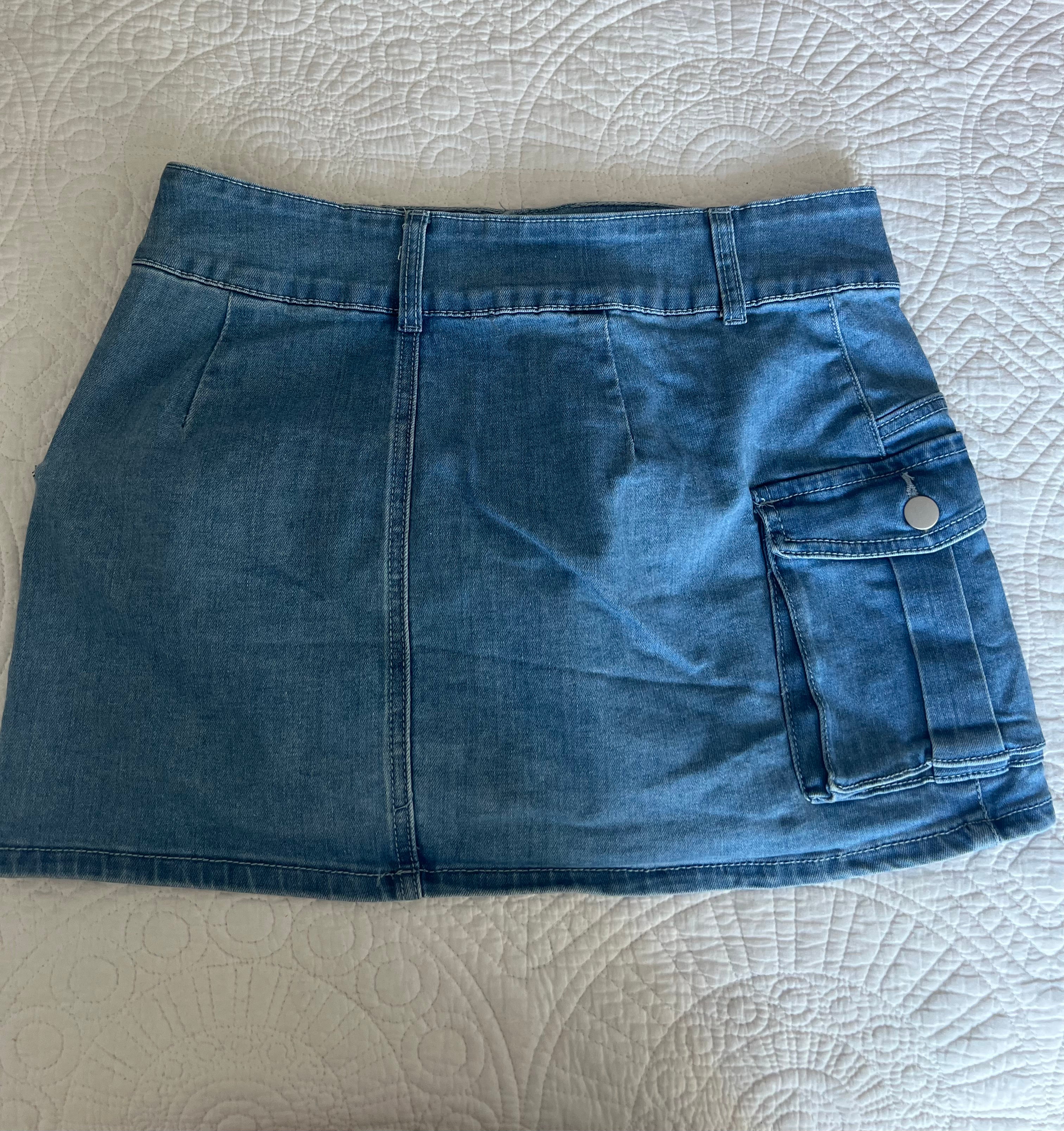 Blue denim mini skirt