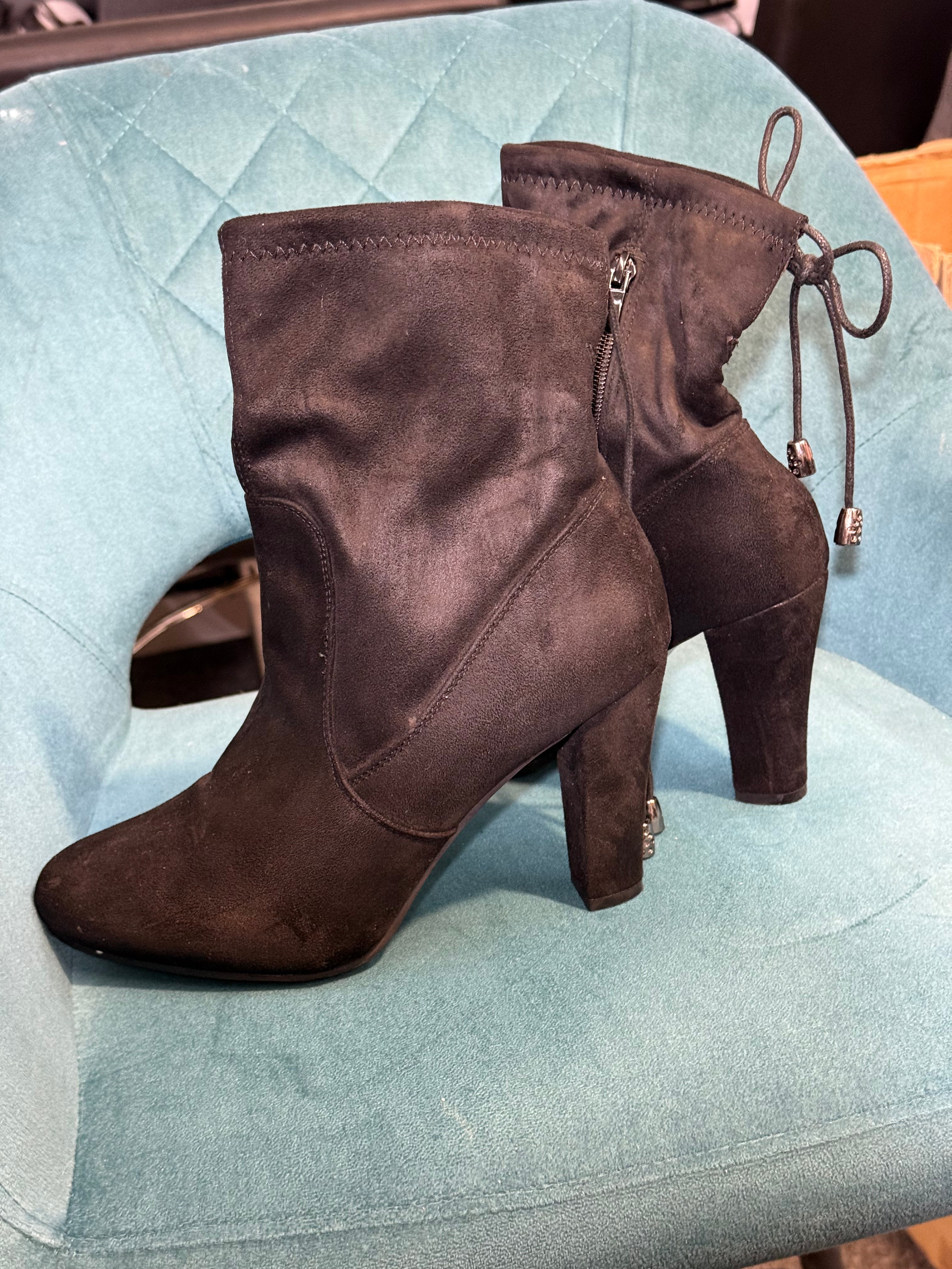 Suede black high heel boots