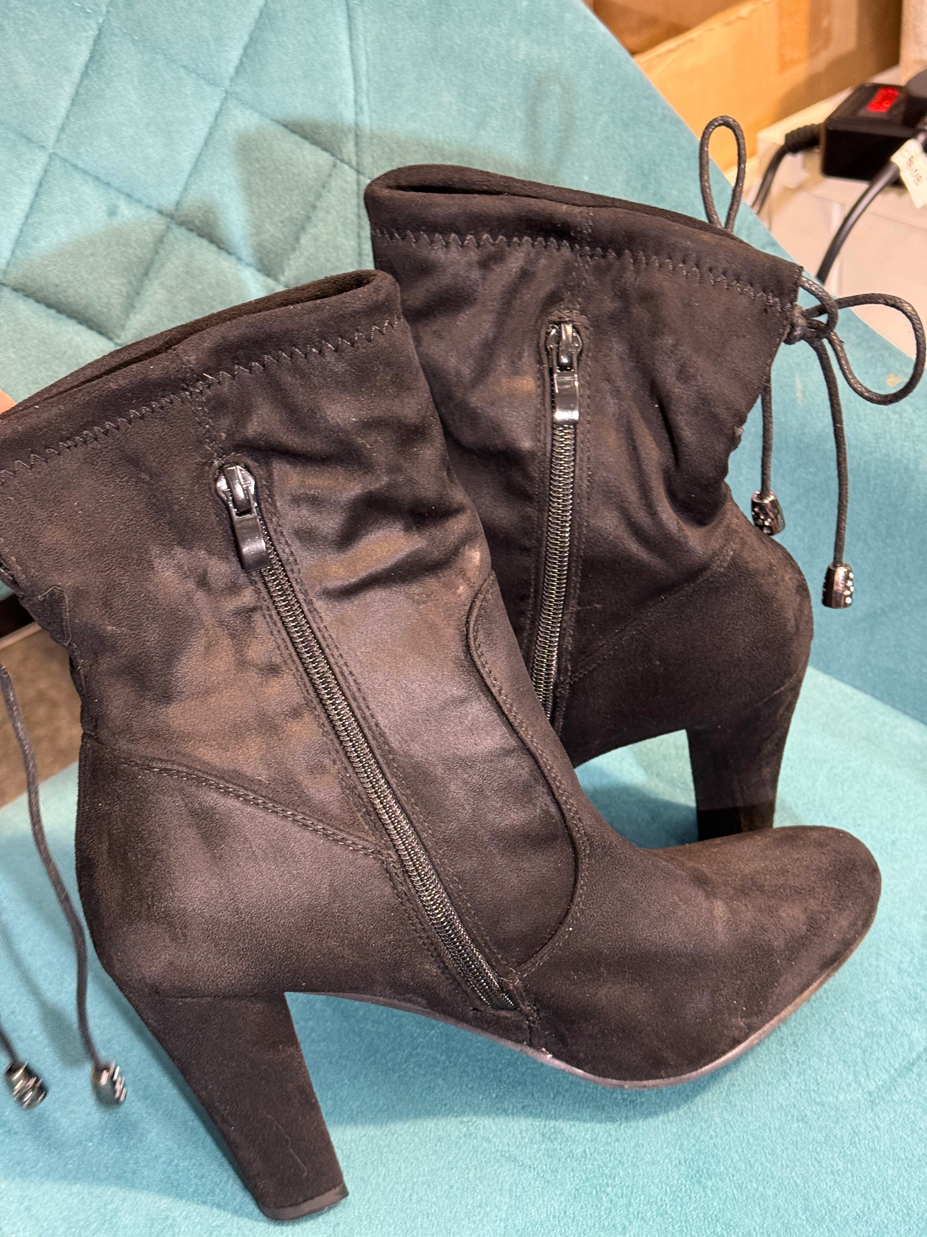 Suede black high heel boots
