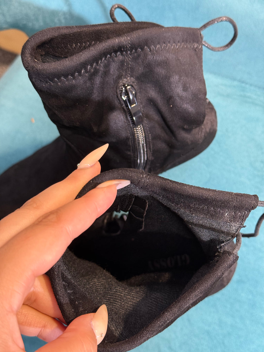 Suede black high heel boots
