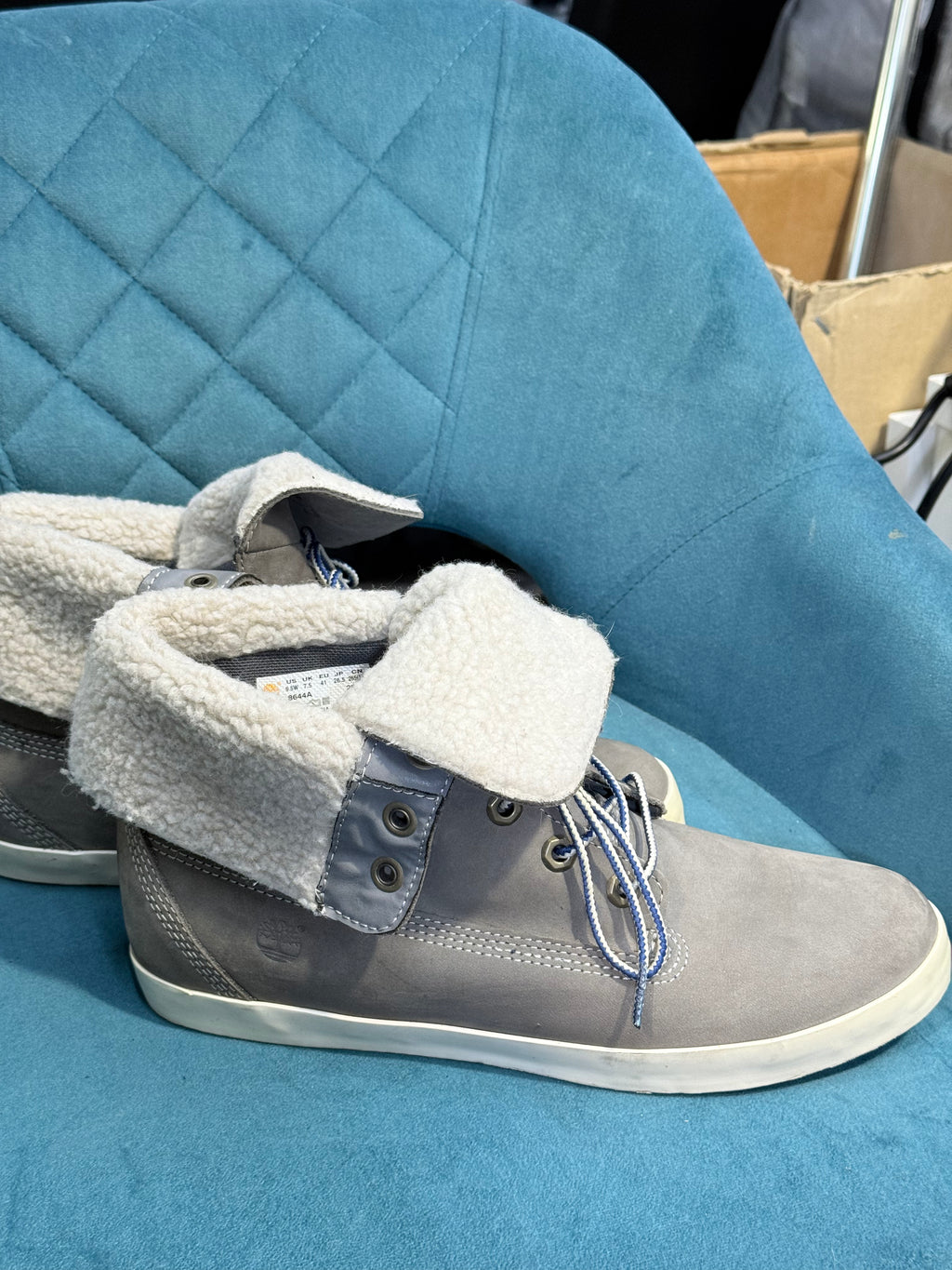 Grey Timberland boots / Roll top boot