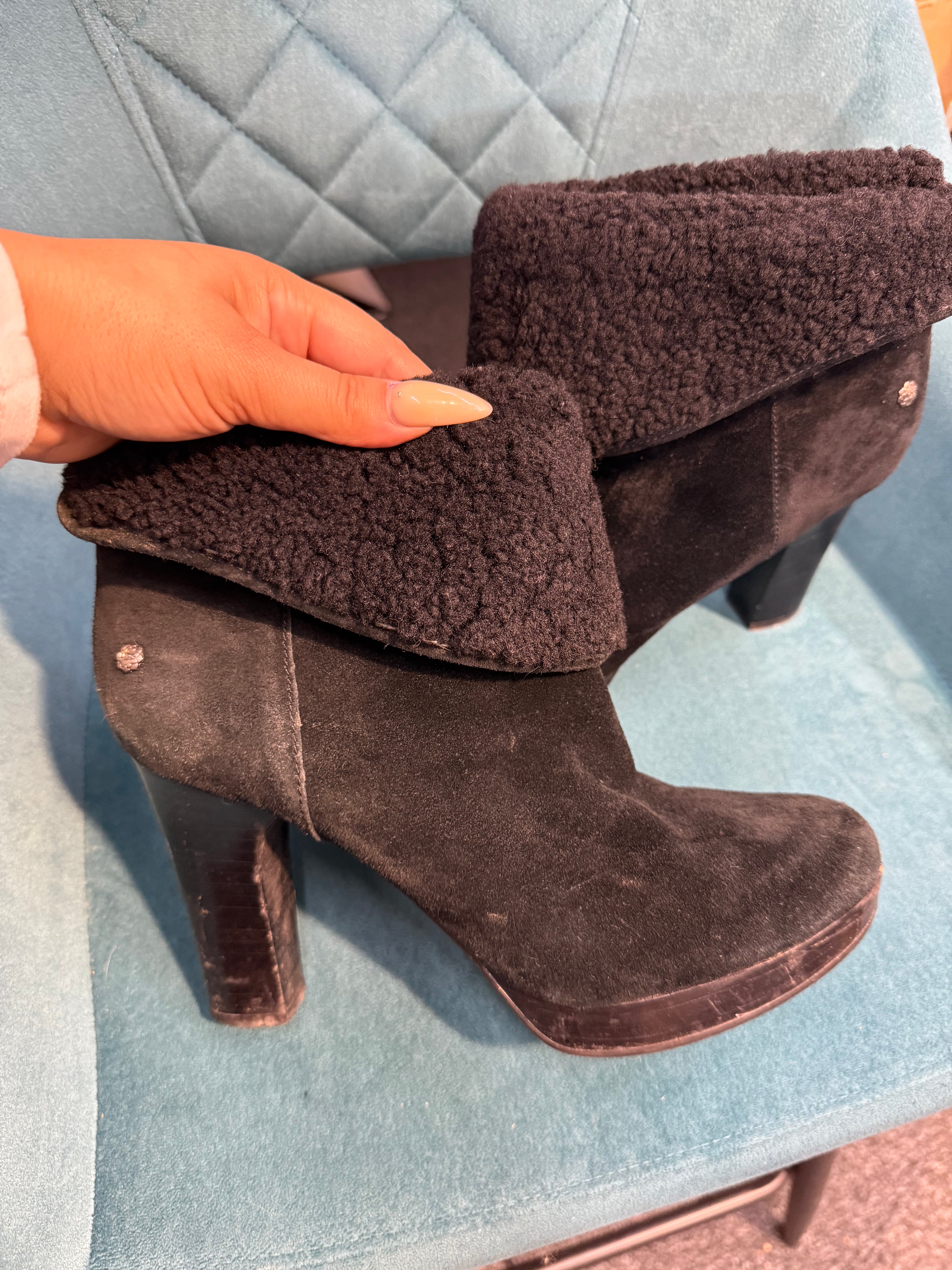 Ugg black heel boots with fur