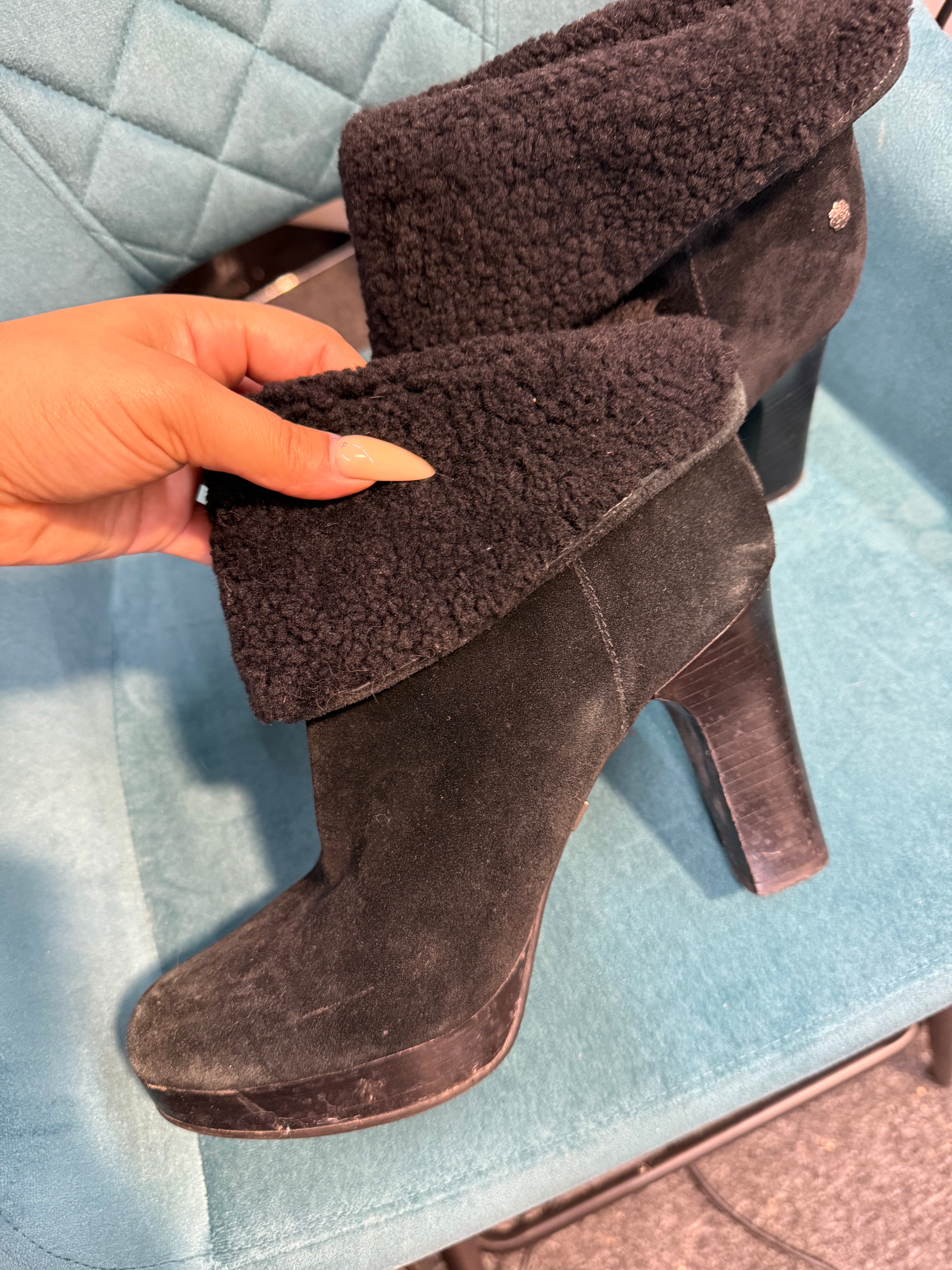 Ugg black heel boots with fur