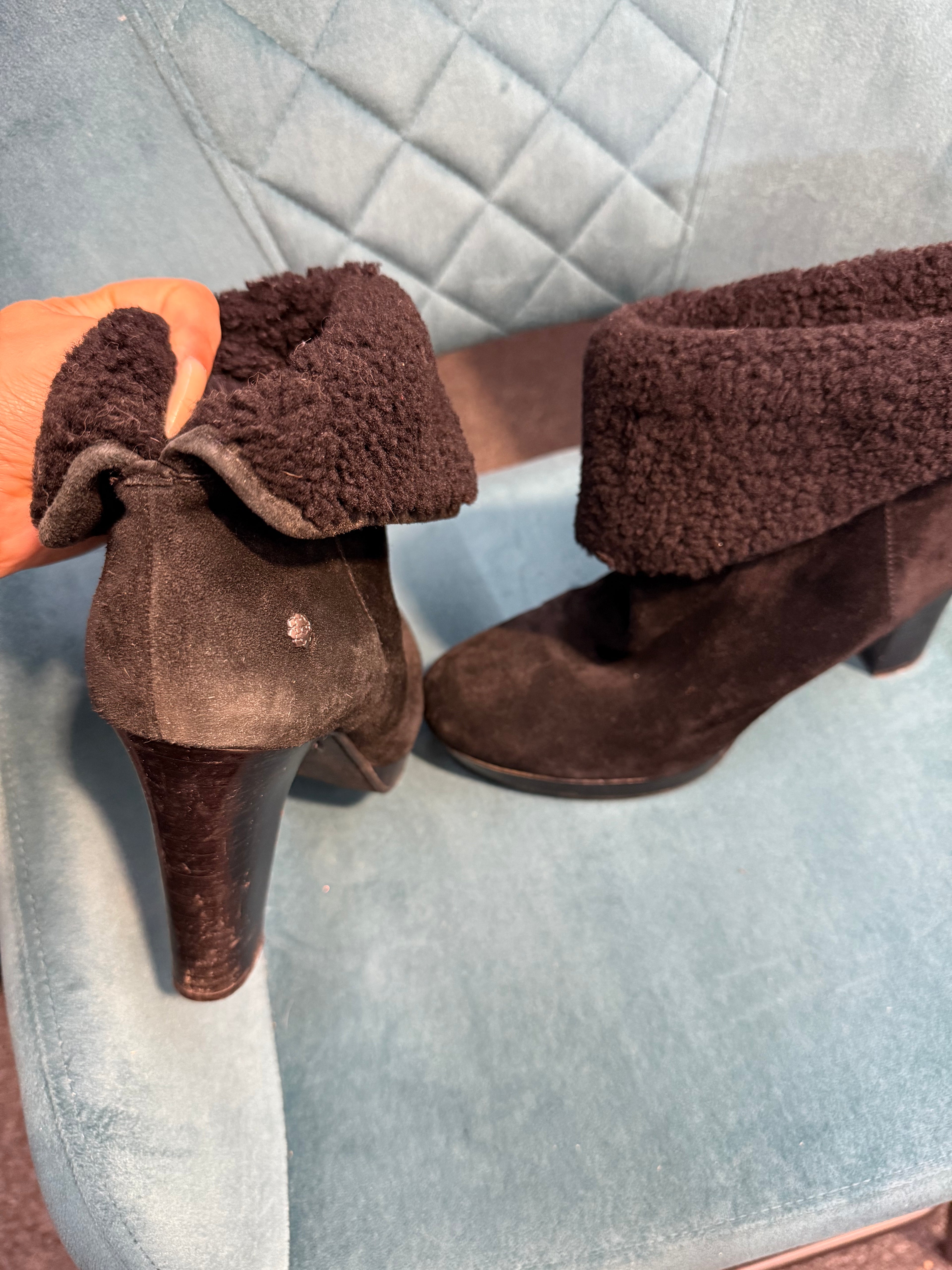 Ugg black heel boots with fur