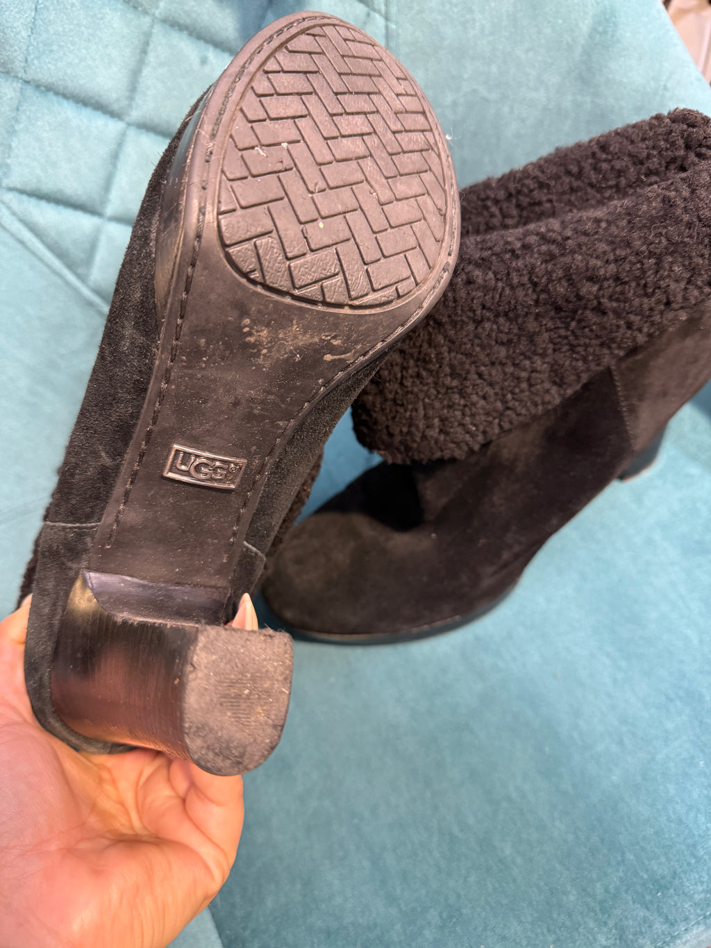 Ugg black heel boots with fur
