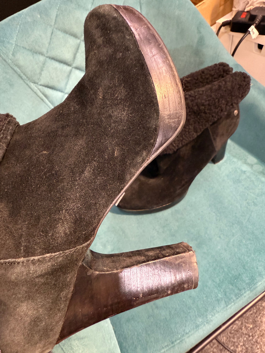 Ugg black heel boots with fur