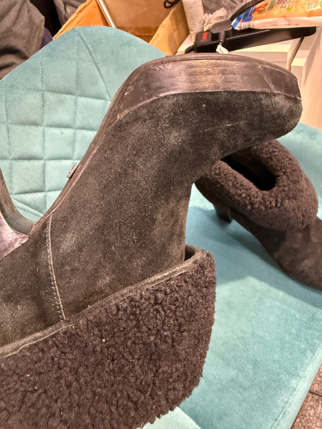Ugg black heel boots with fur