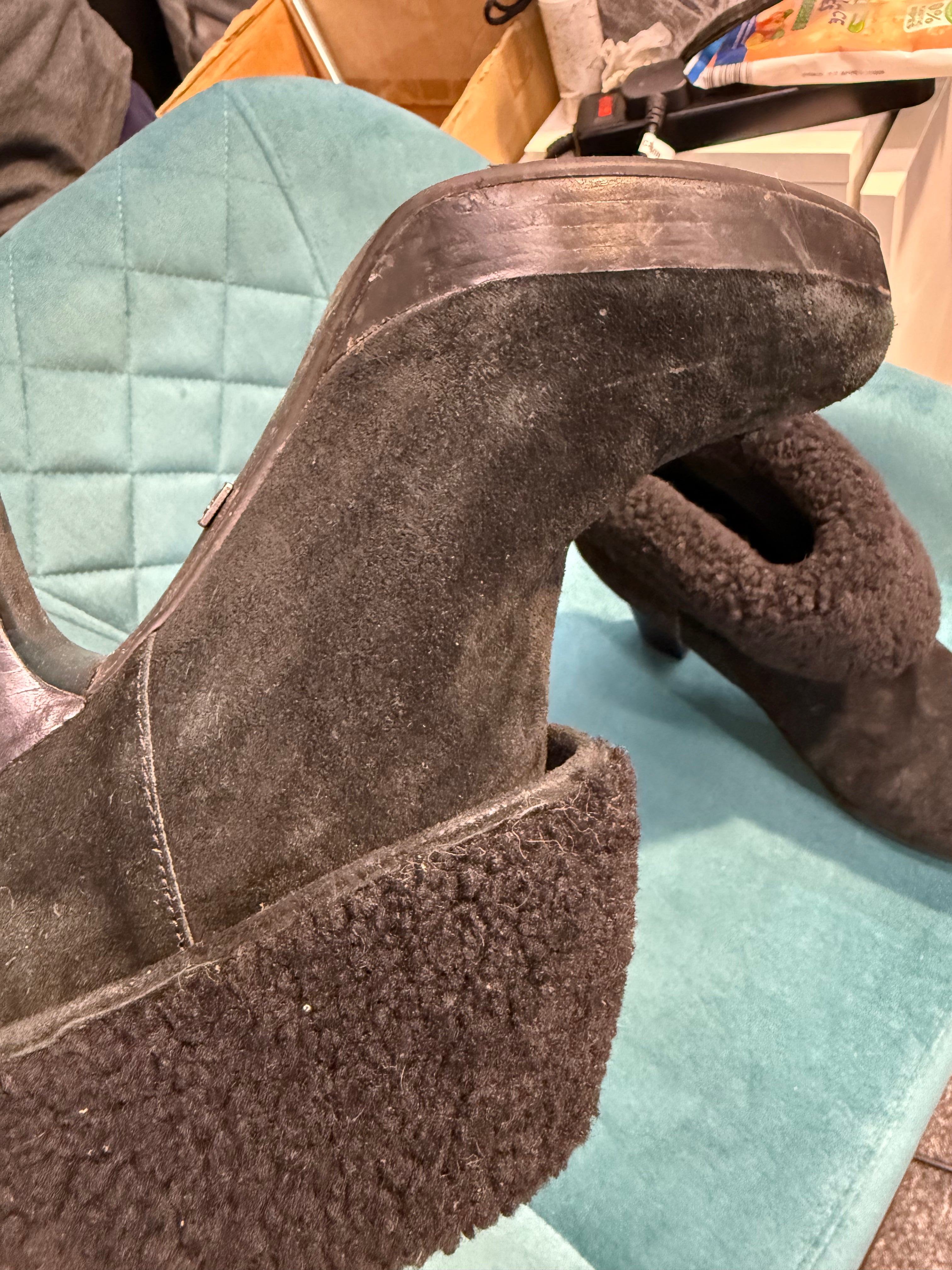 Ugg black heel boots with fur