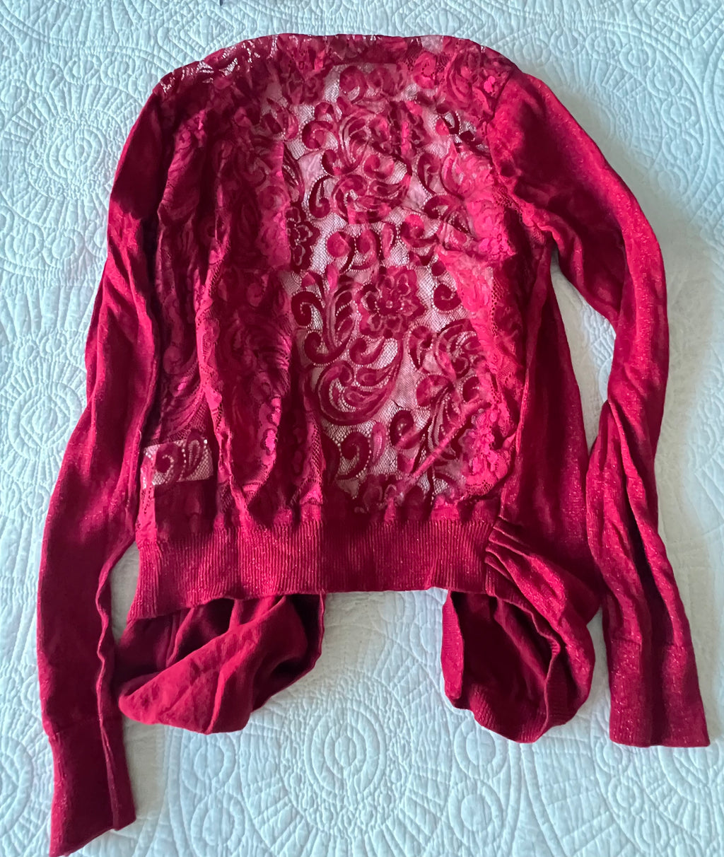 Red long sleeve cardigan
