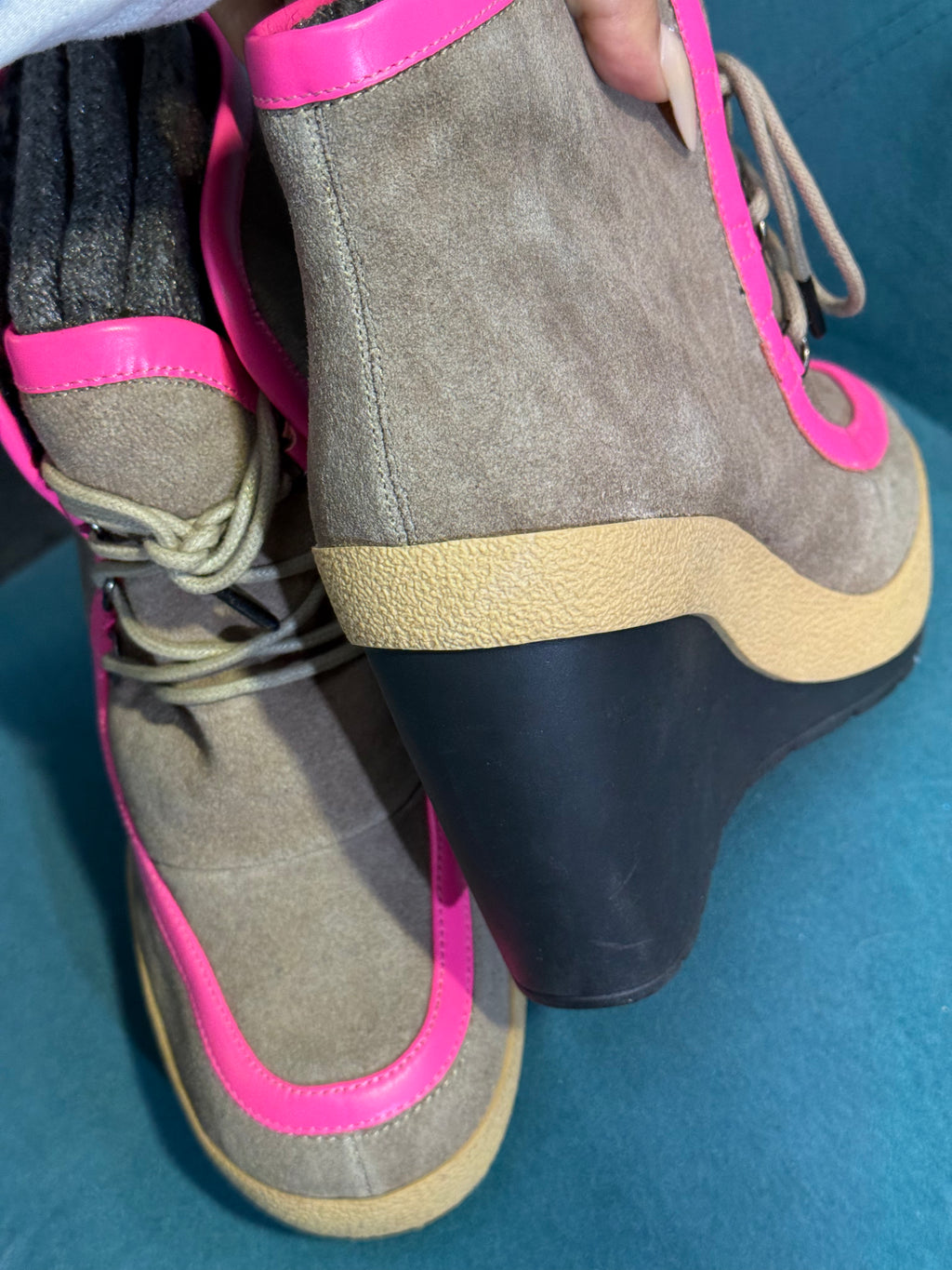 United Nude brown & hot pink wedge boot - Size 6.5