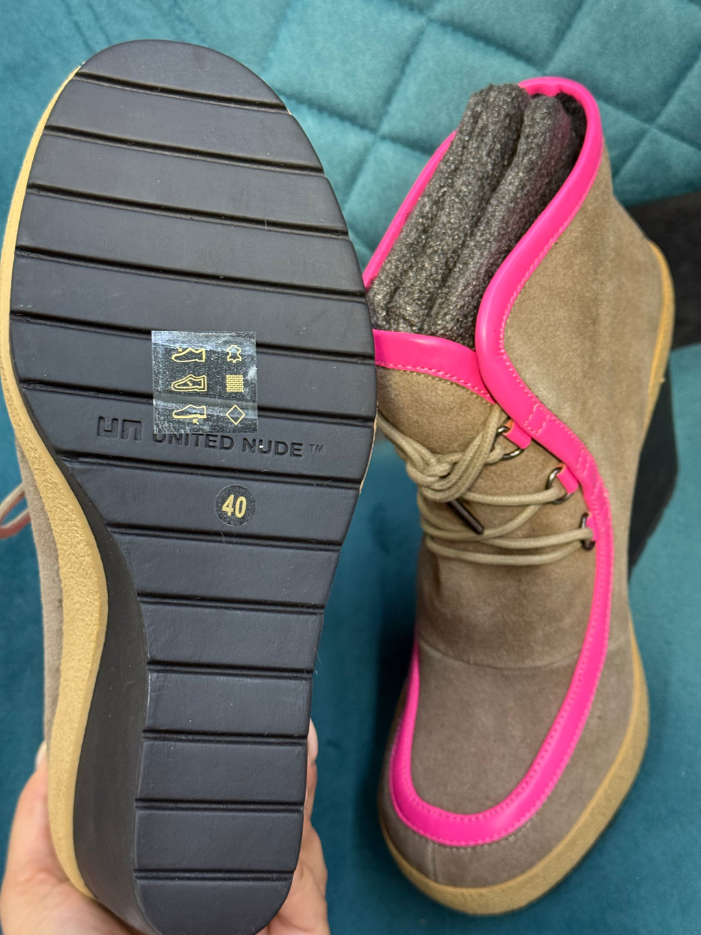 United Nude brown & hot pink wedge boot - Size 6.5