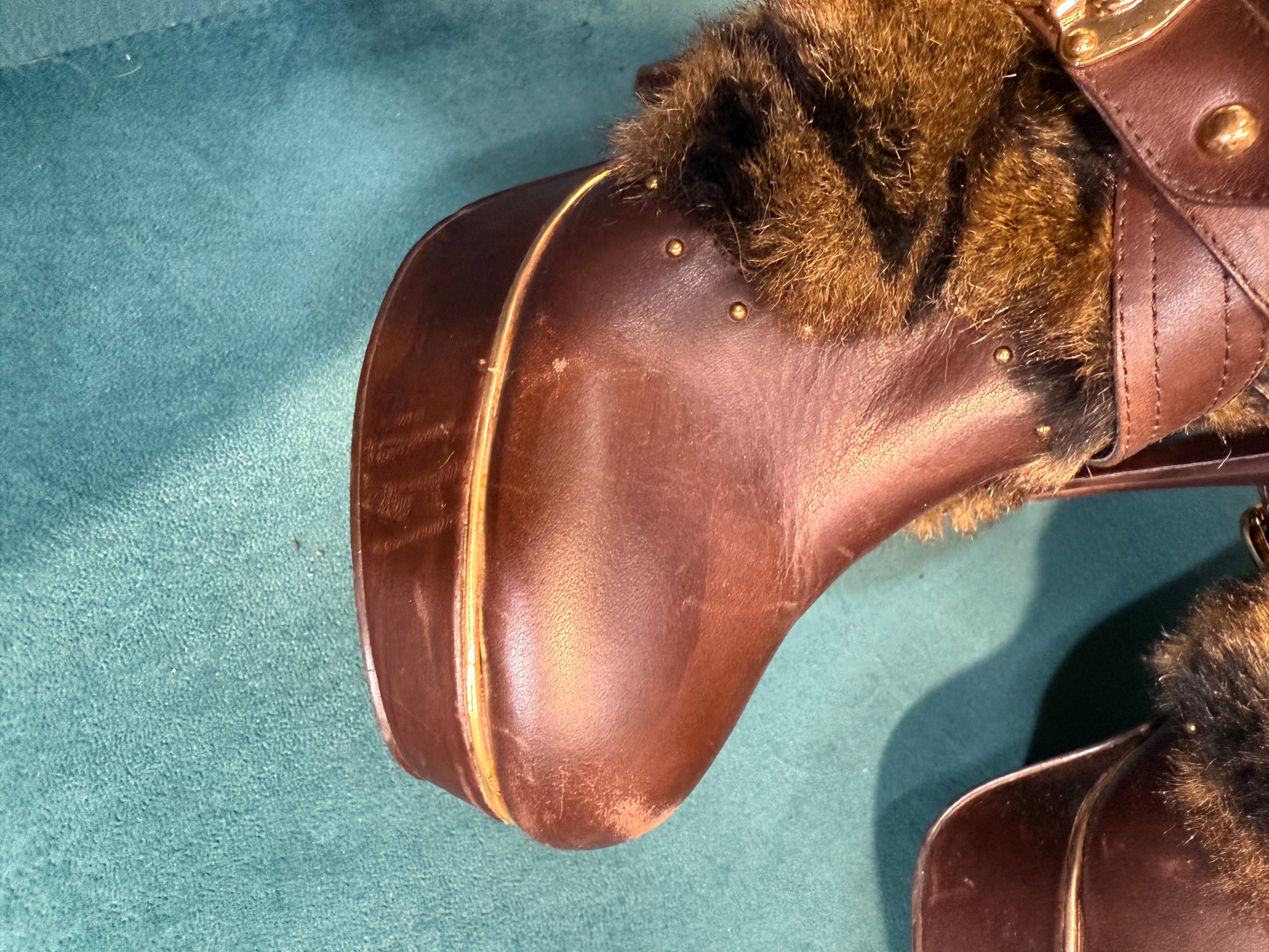 Burgundy heel with faux brown fur - Size 6