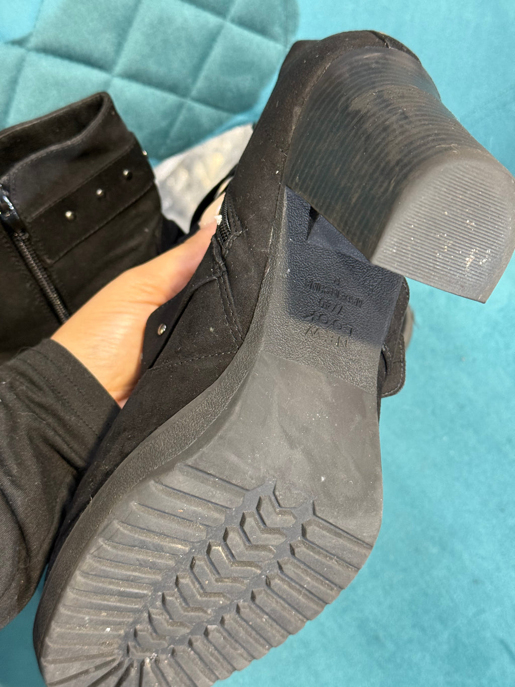 Women’s Black Heeled Boots with Triple Buckle Detail