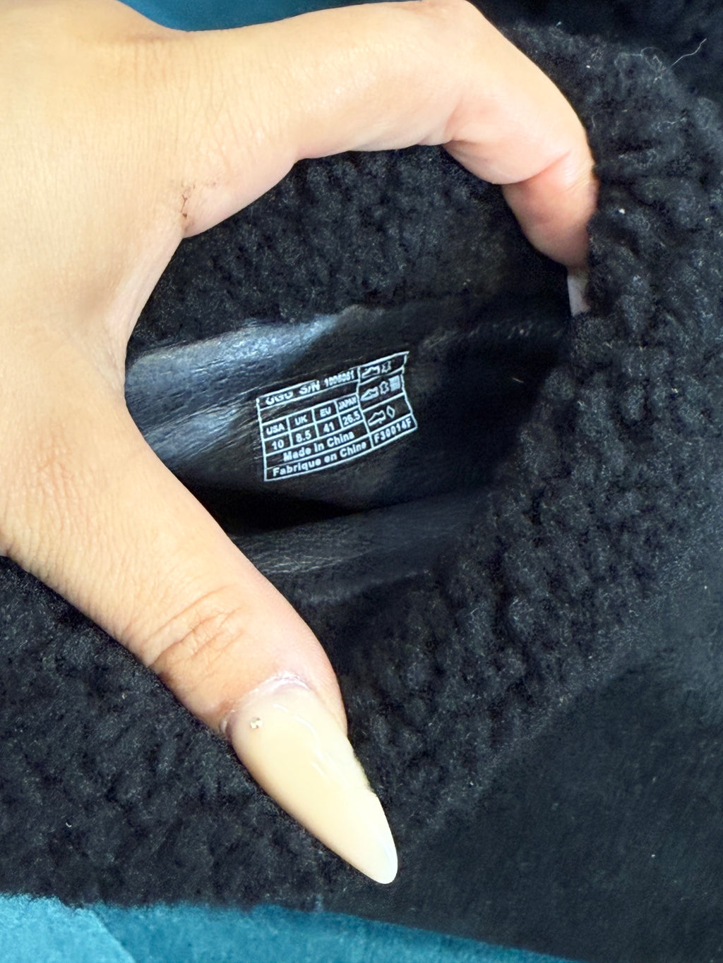 Ugg black suede heeled ankle boots with faux fur fold
