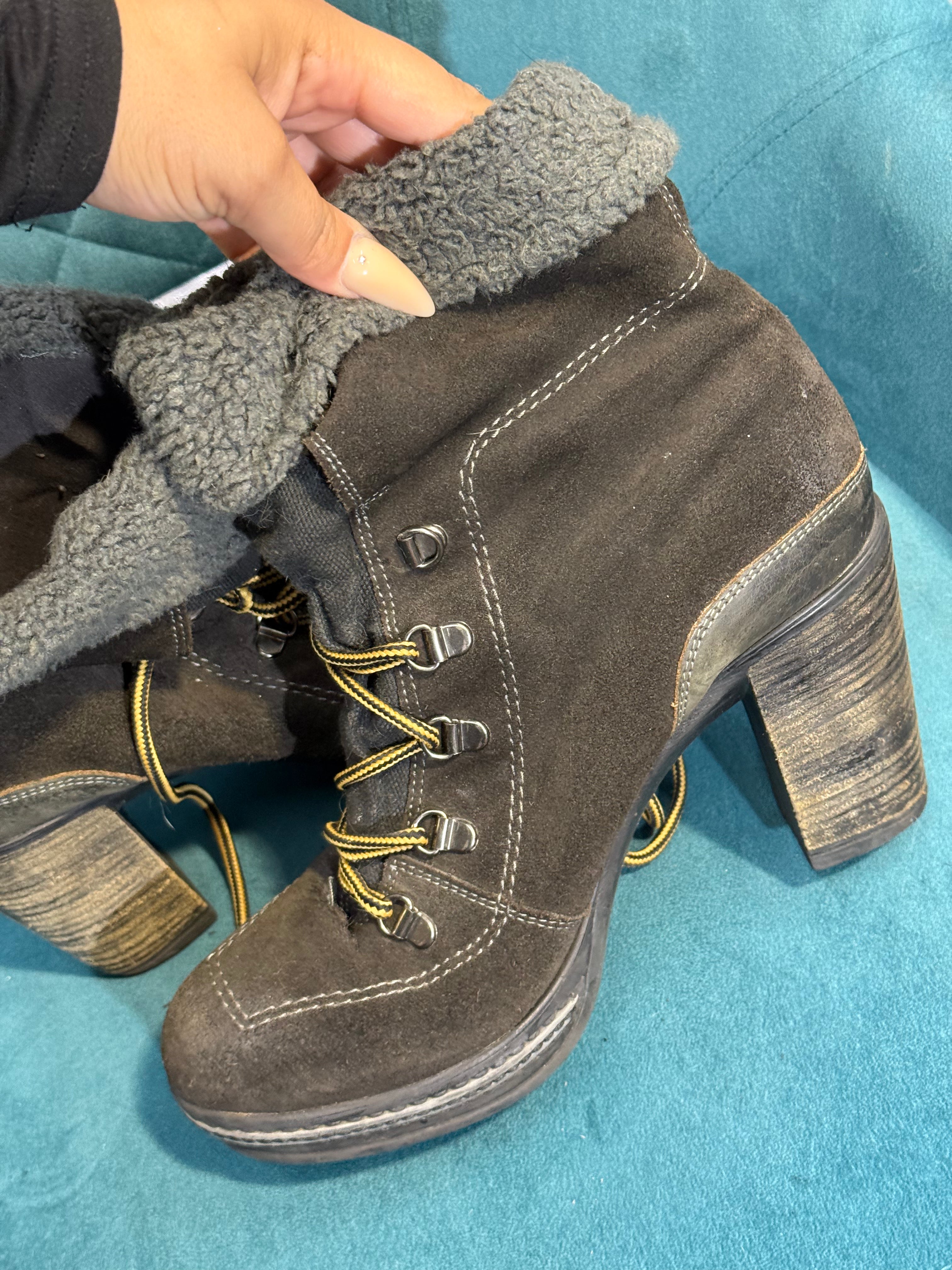 Diesel black heeled lace-up winter boots