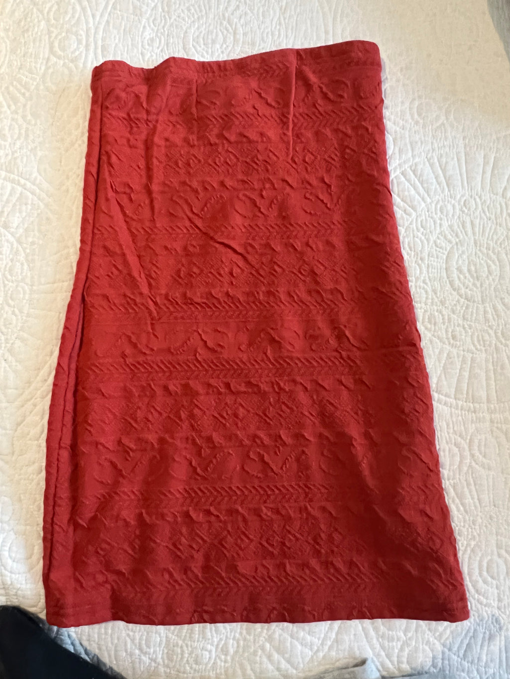 Red textured midi skirt