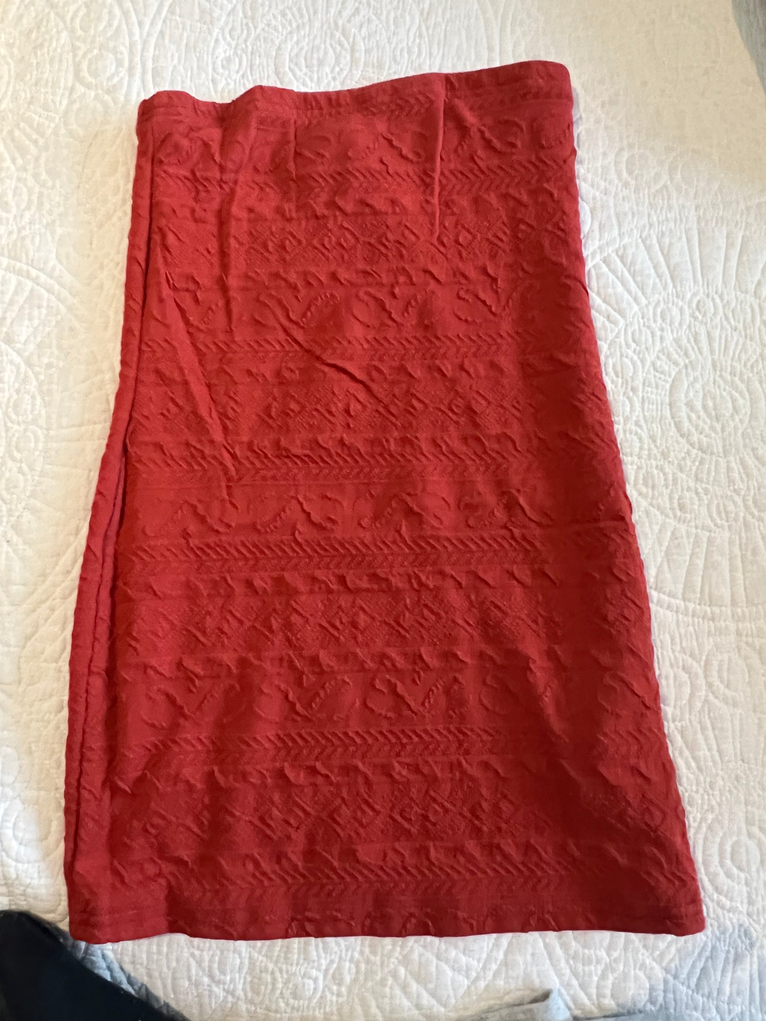 Red textured midi skirt