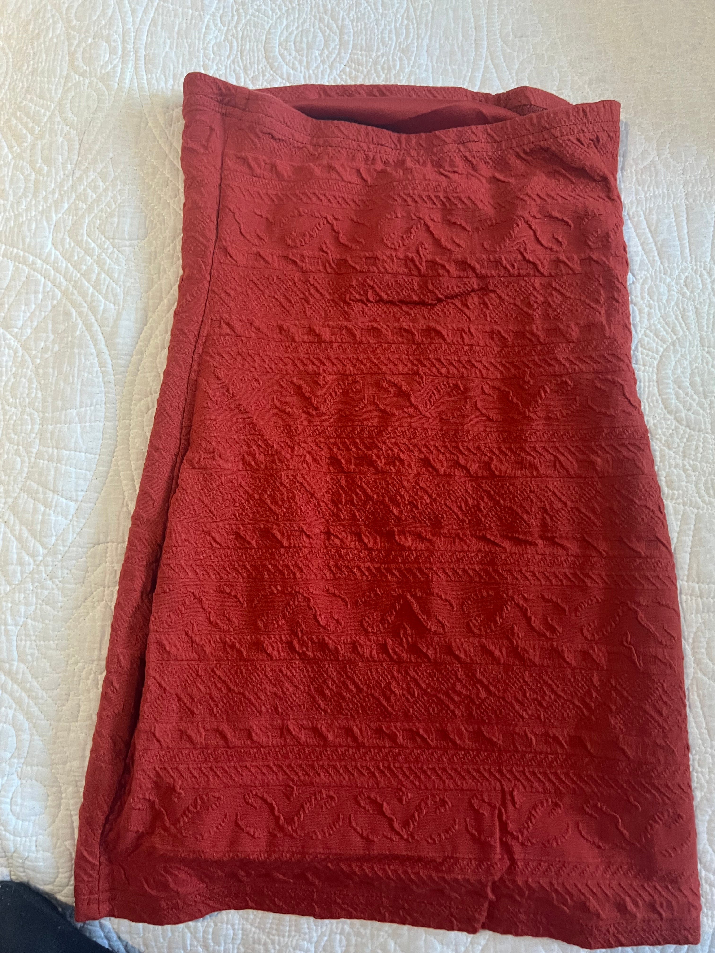 Red textured midi skirt