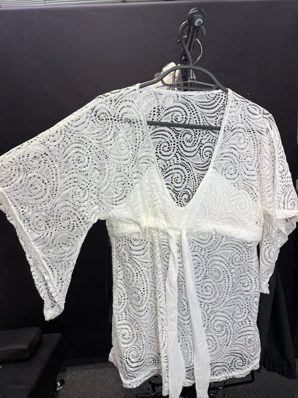White lace tie-front top