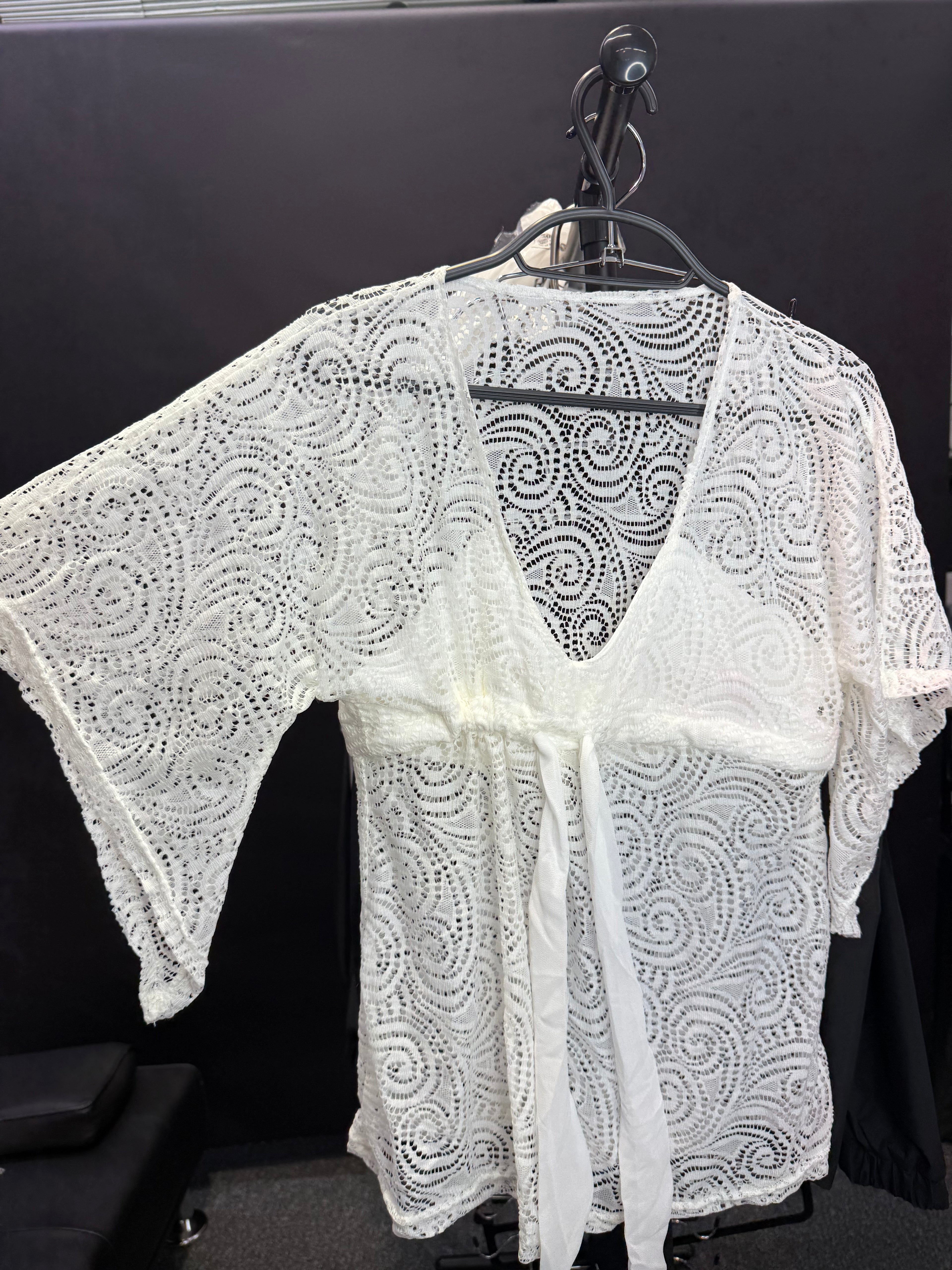 White lace tie-front top