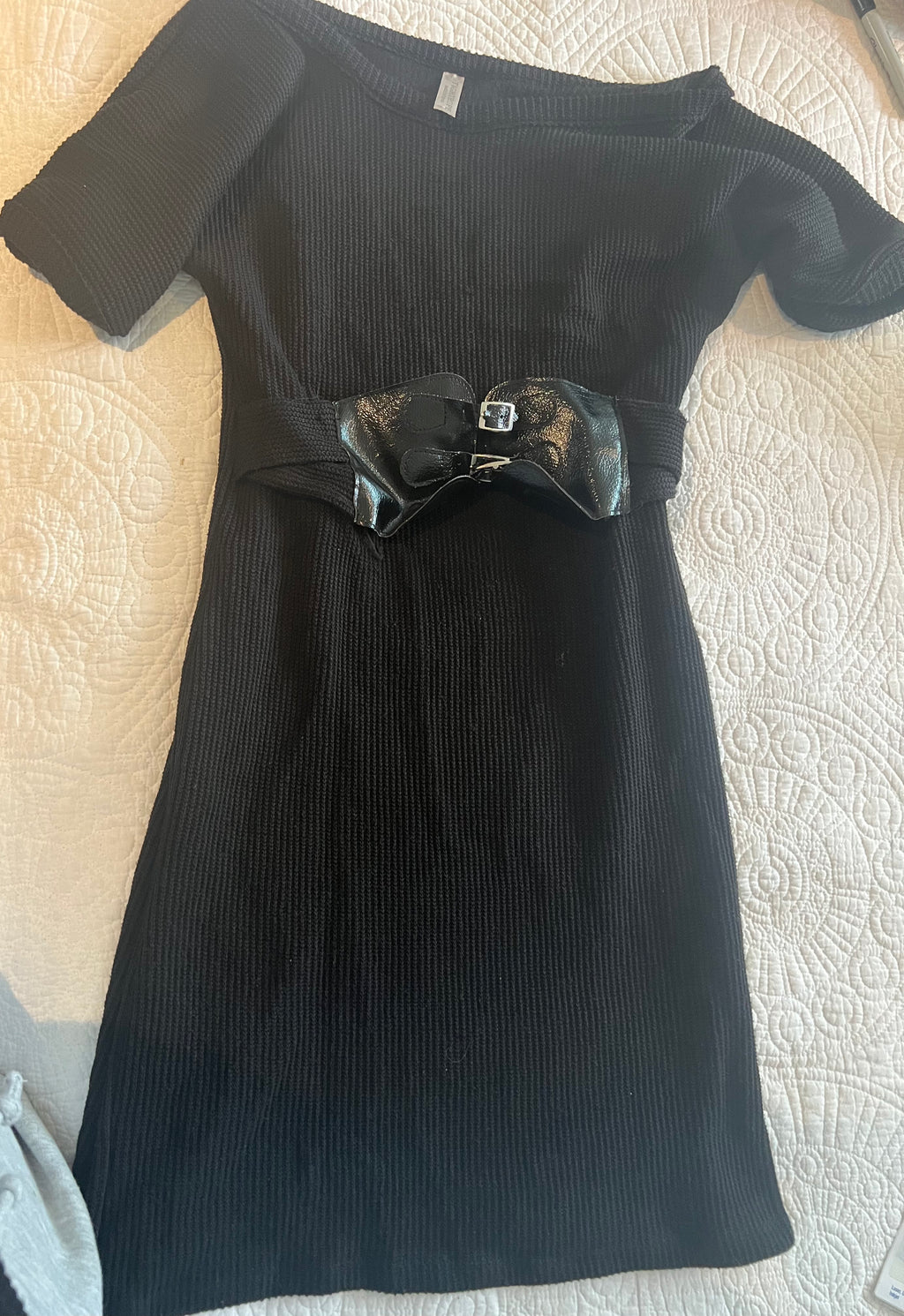 Ribbed black mini dress