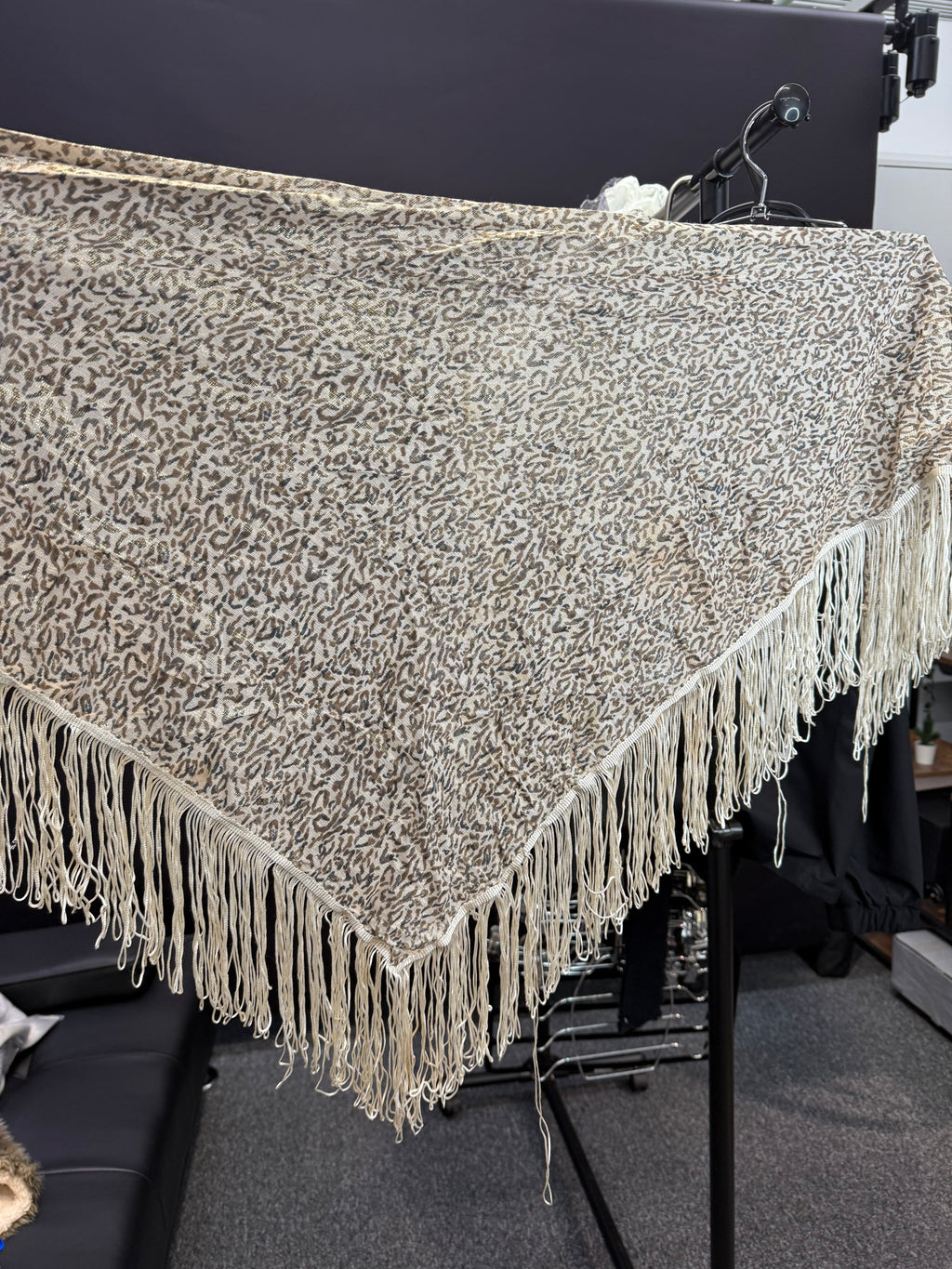 leopard print scarf/shawl with cream fringe