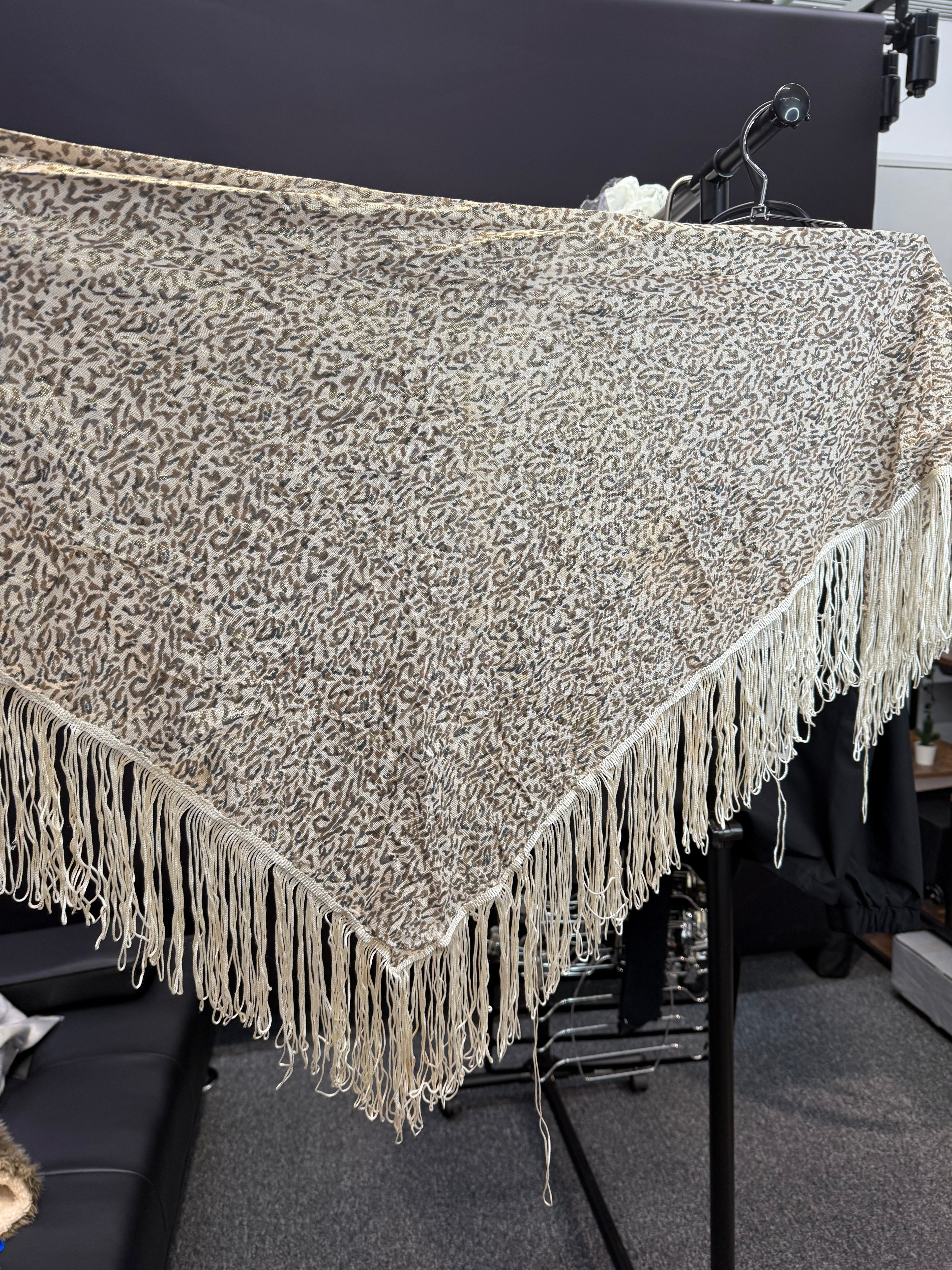 leopard print scarf/shawl with cream fringe