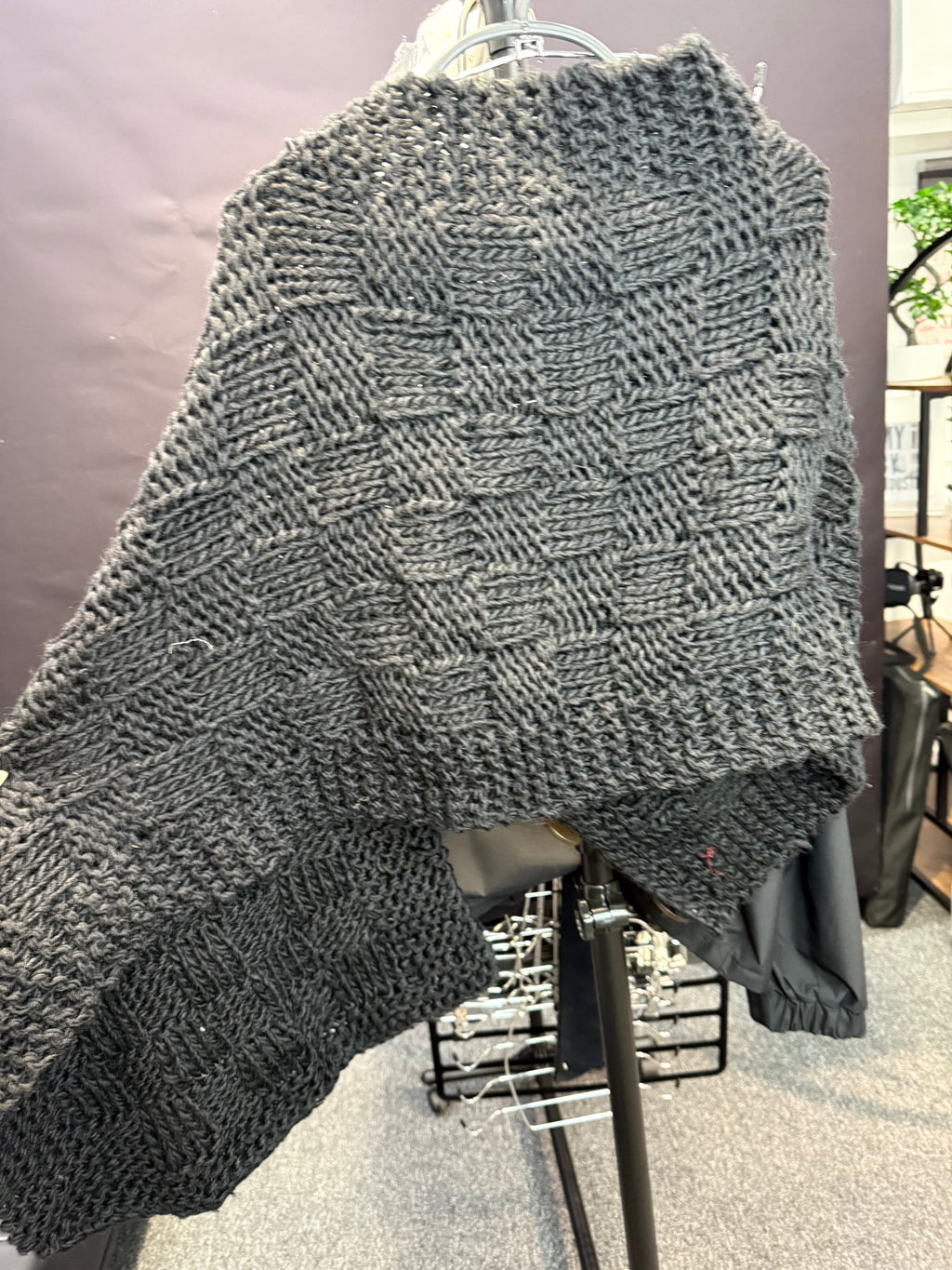 Black knit wrap/shawl with button fastening