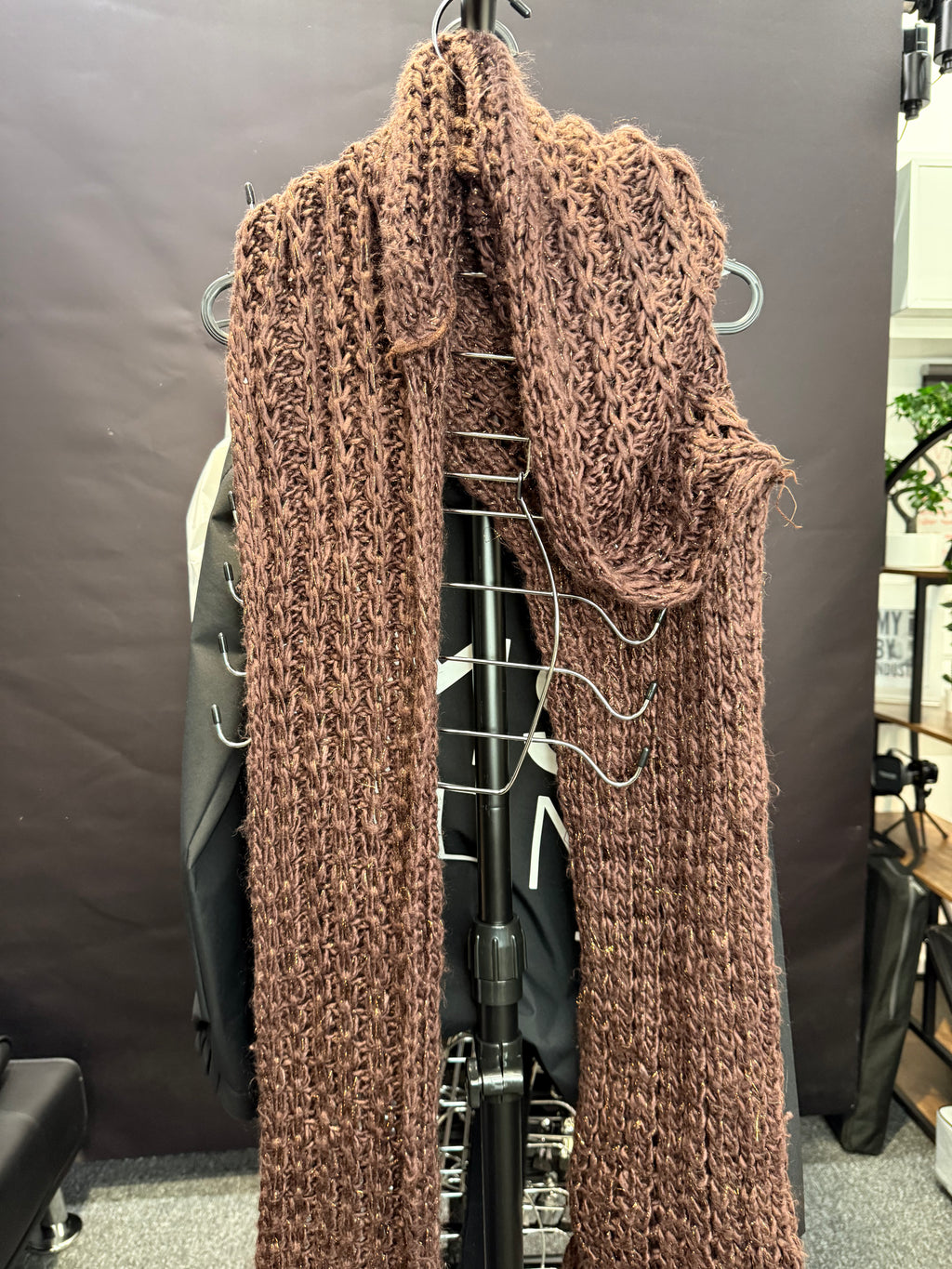 Knitted brown scarf with hood