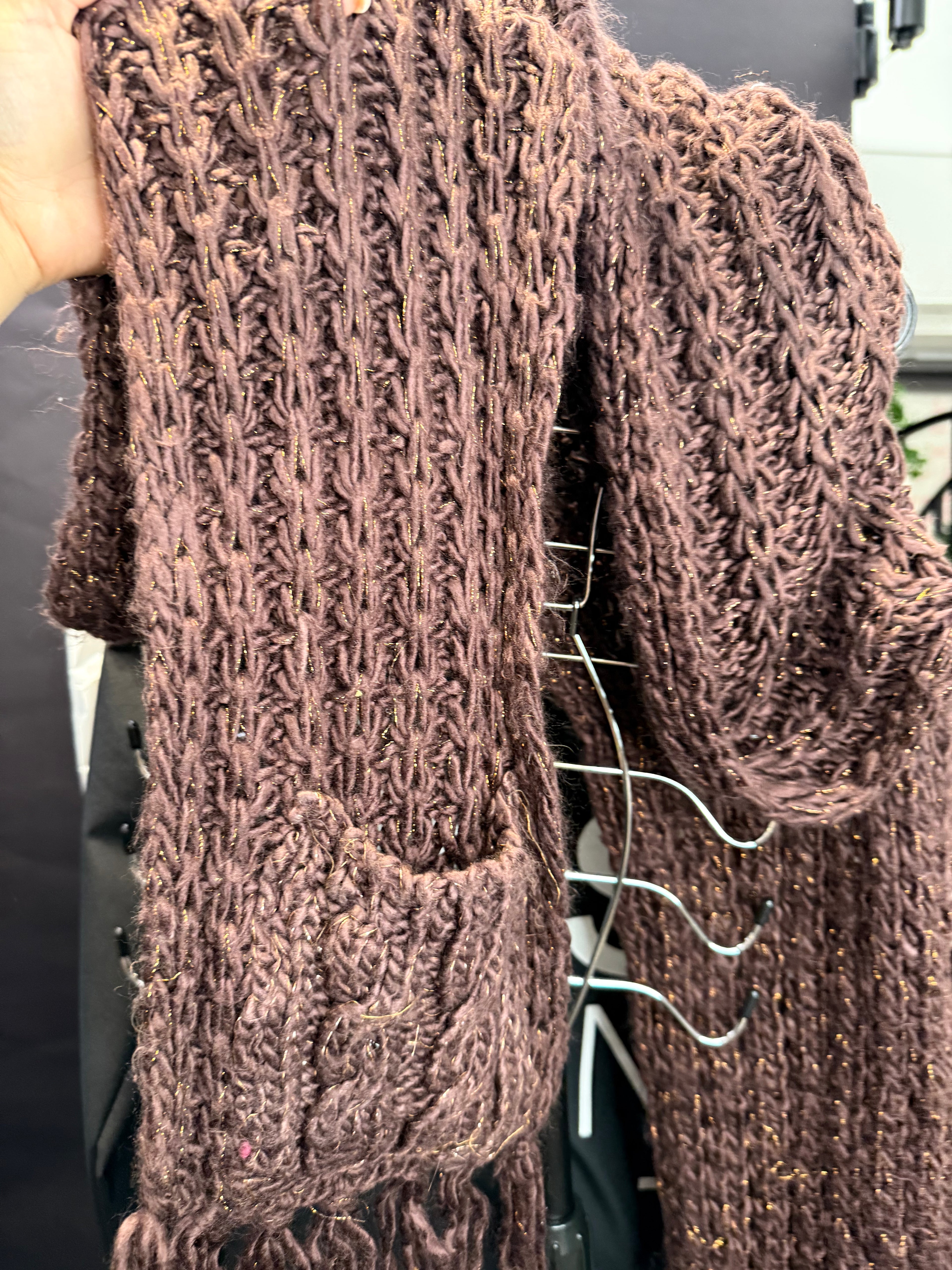 Knitted brown scarf with hood