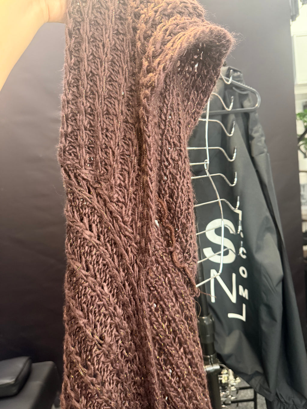 Knitted brown scarf with hood