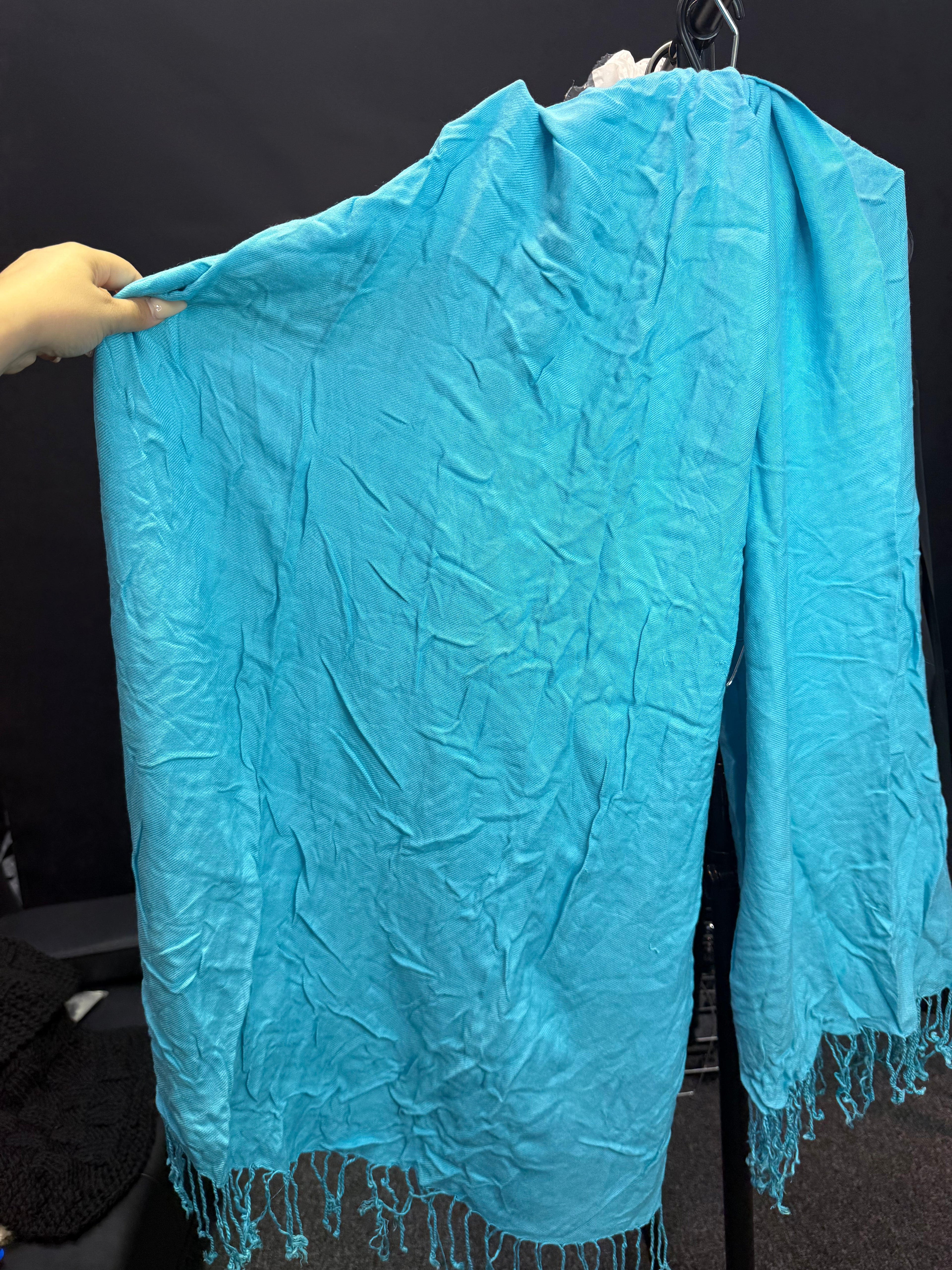 Blue scarf with fringe