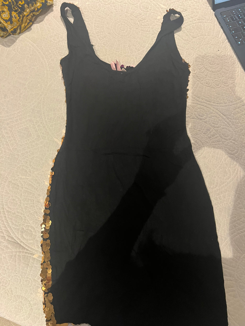 Black/gold/pink embroidery mini dress