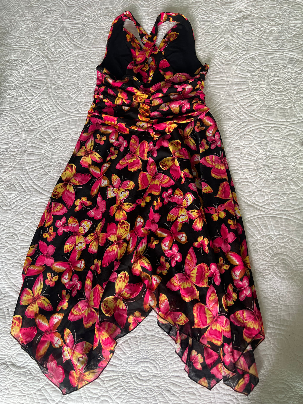 Pink/black floral midi dress