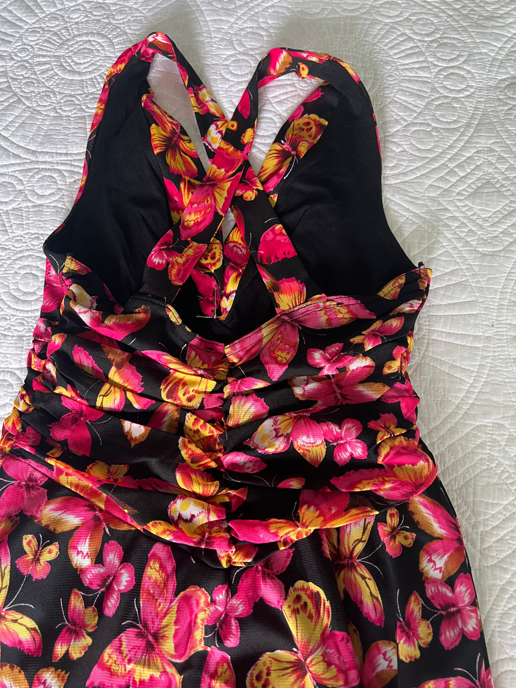 Pink/black floral midi dress