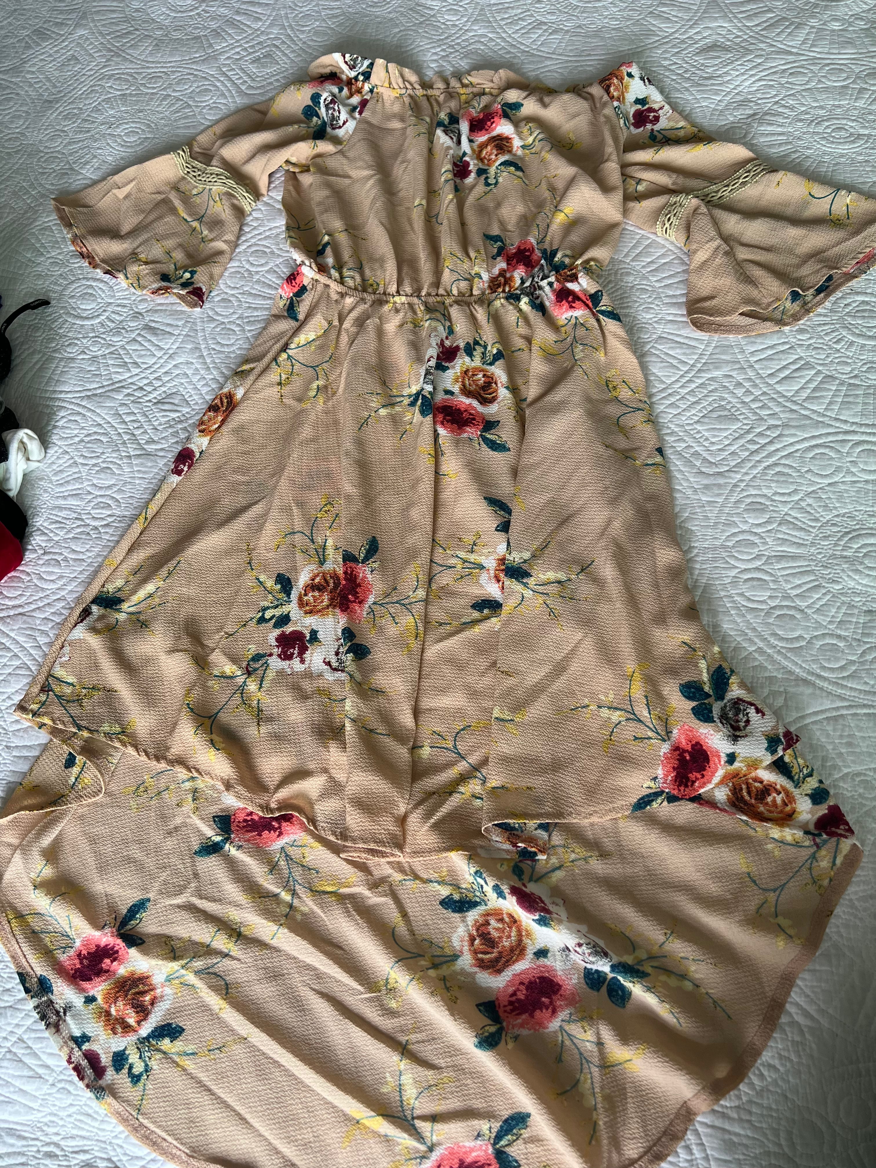 Nude floral midi dress