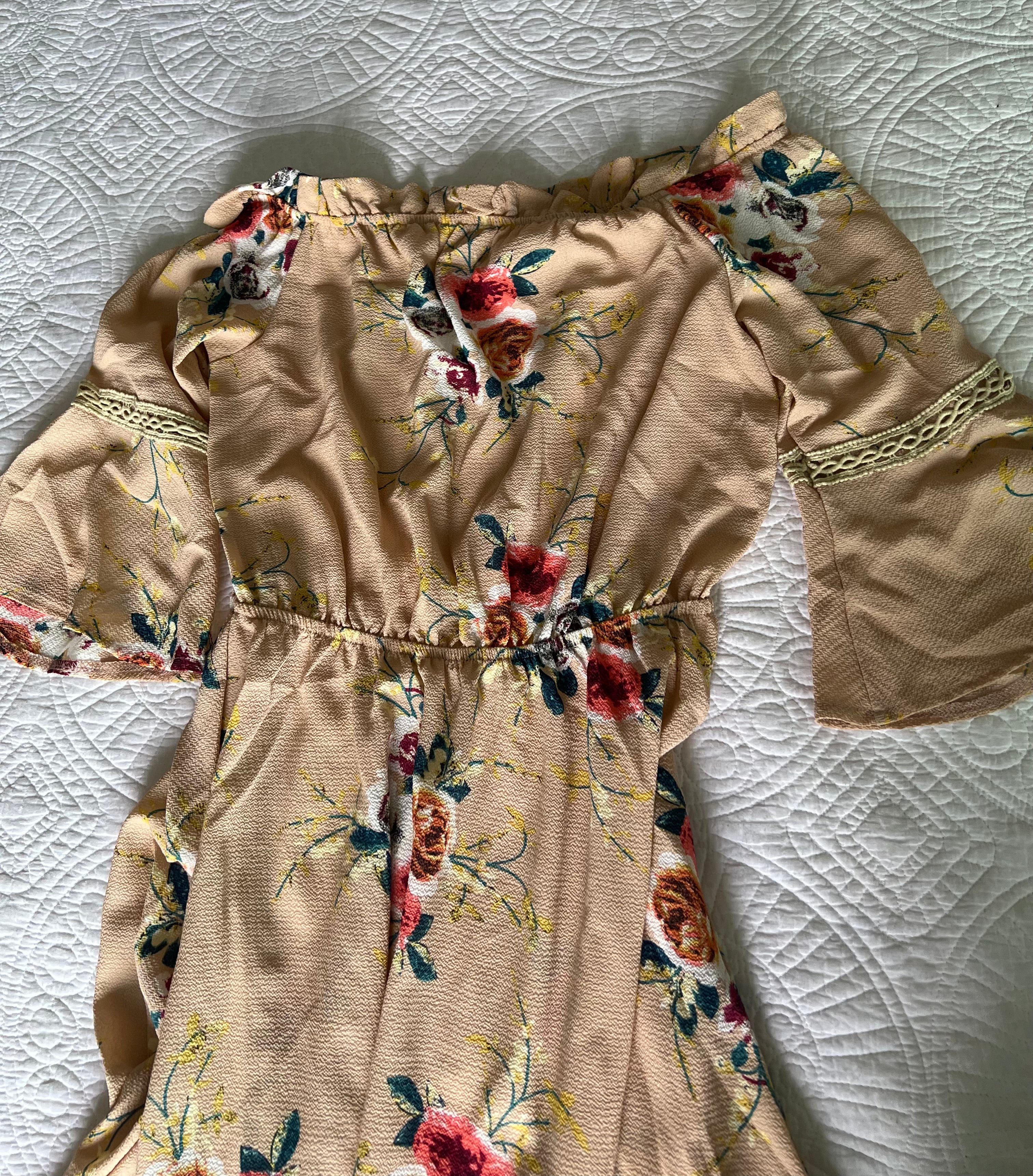 Nude floral midi dress