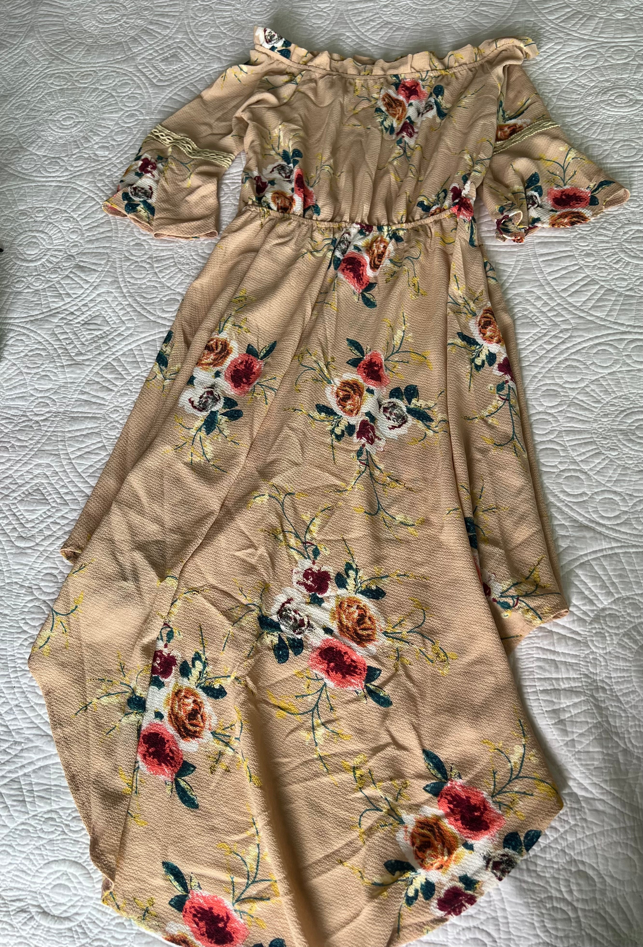 Nude floral midi dress