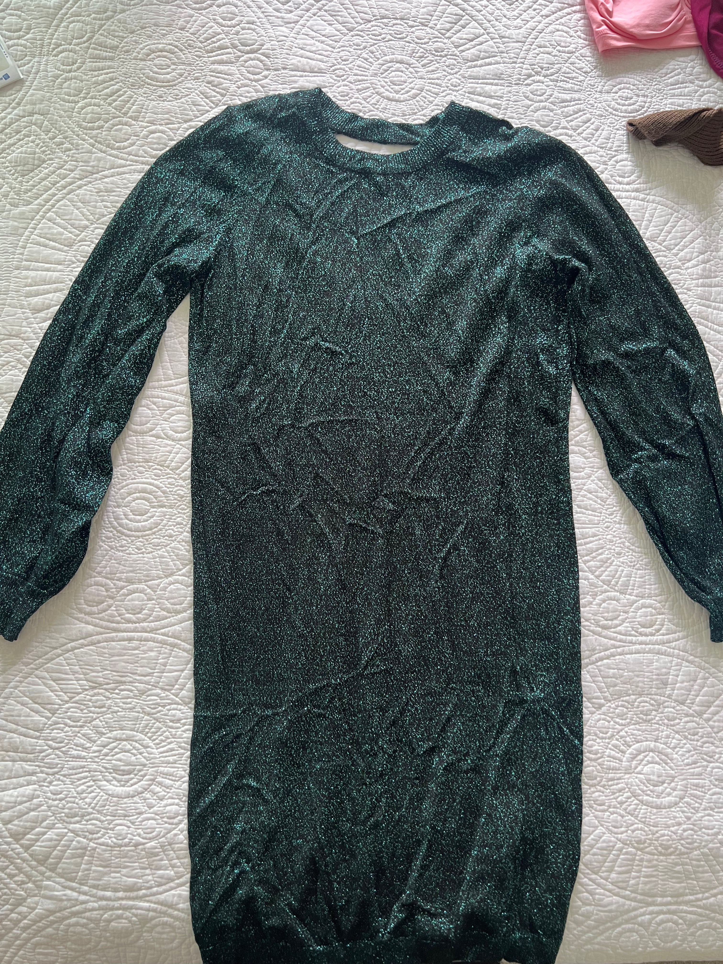 Green glitter midi dress
