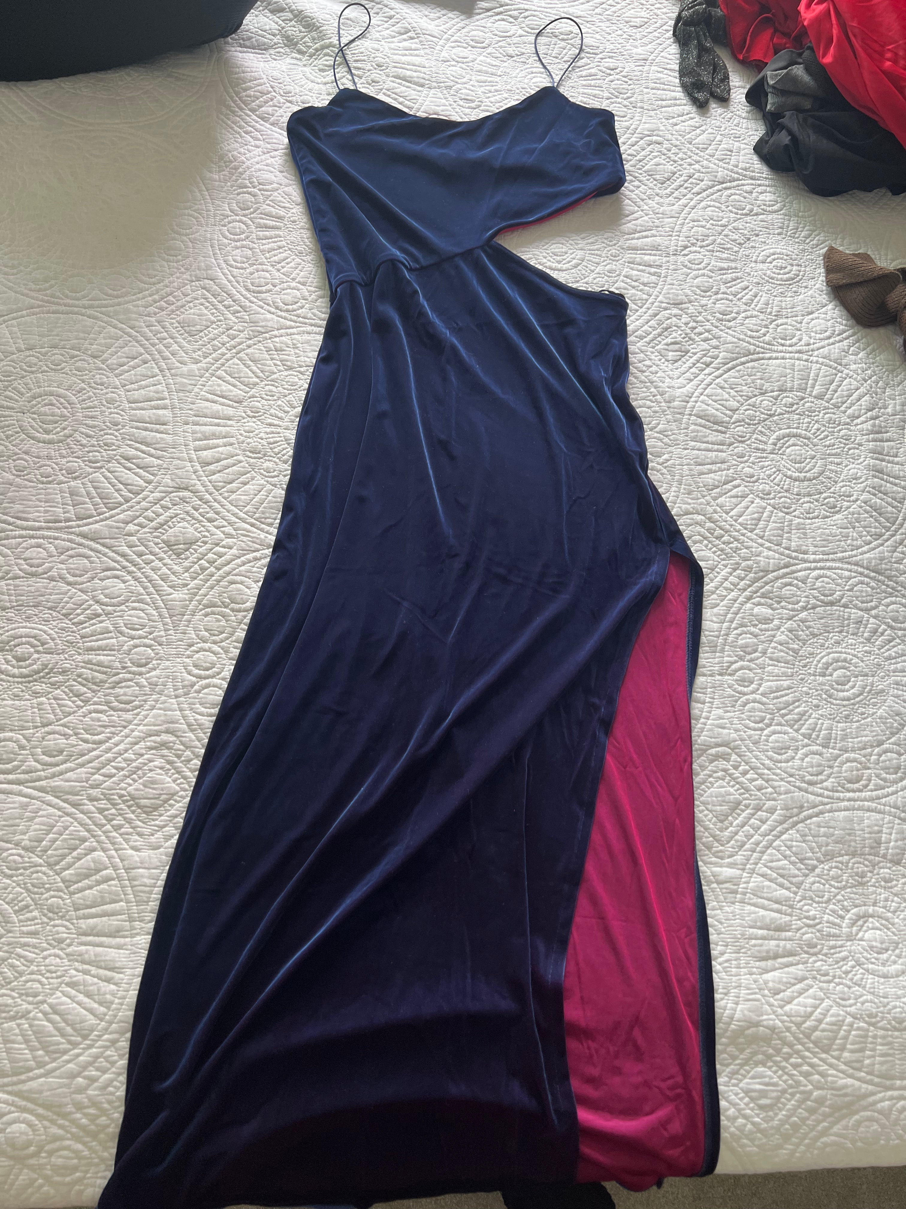 Navy cut out maxi velour dress