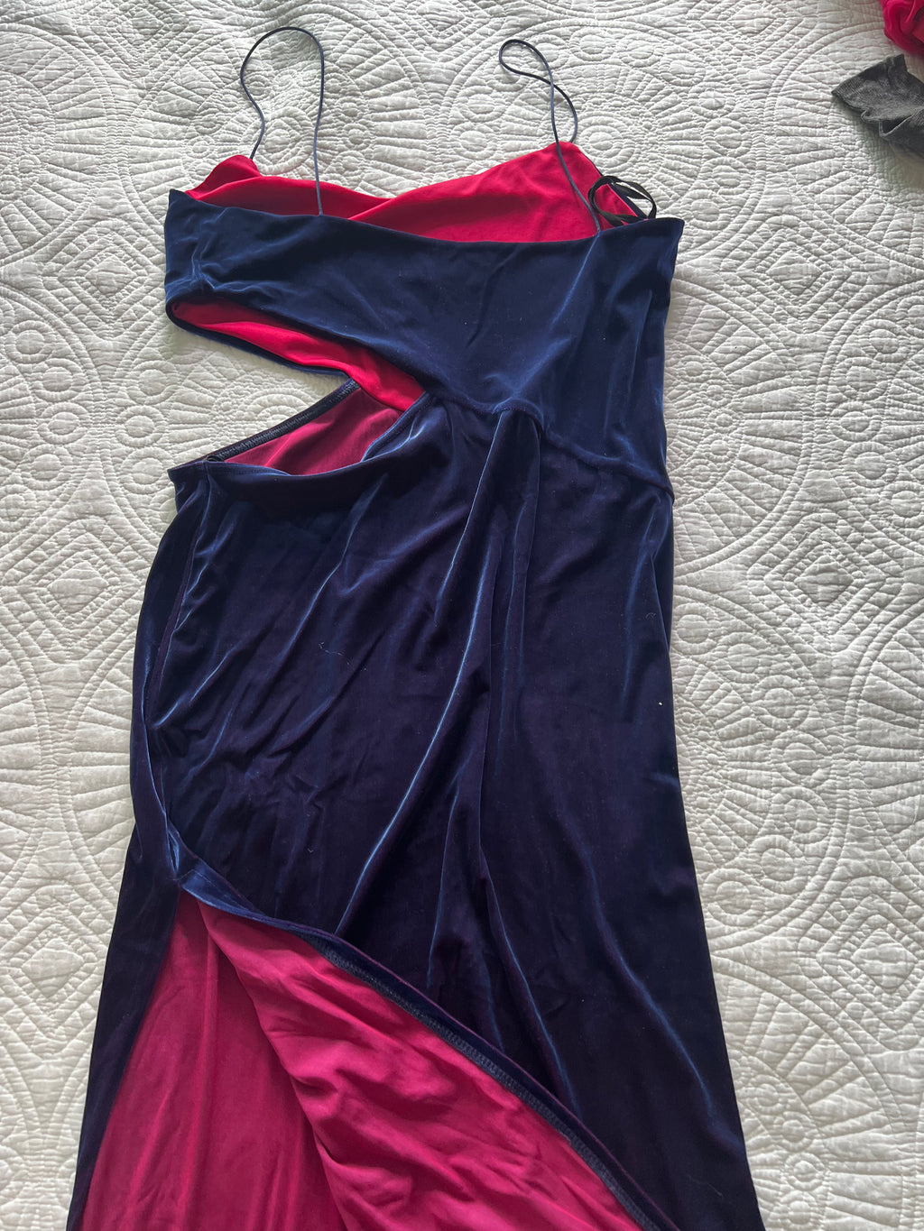 Navy cut out maxi velour dress