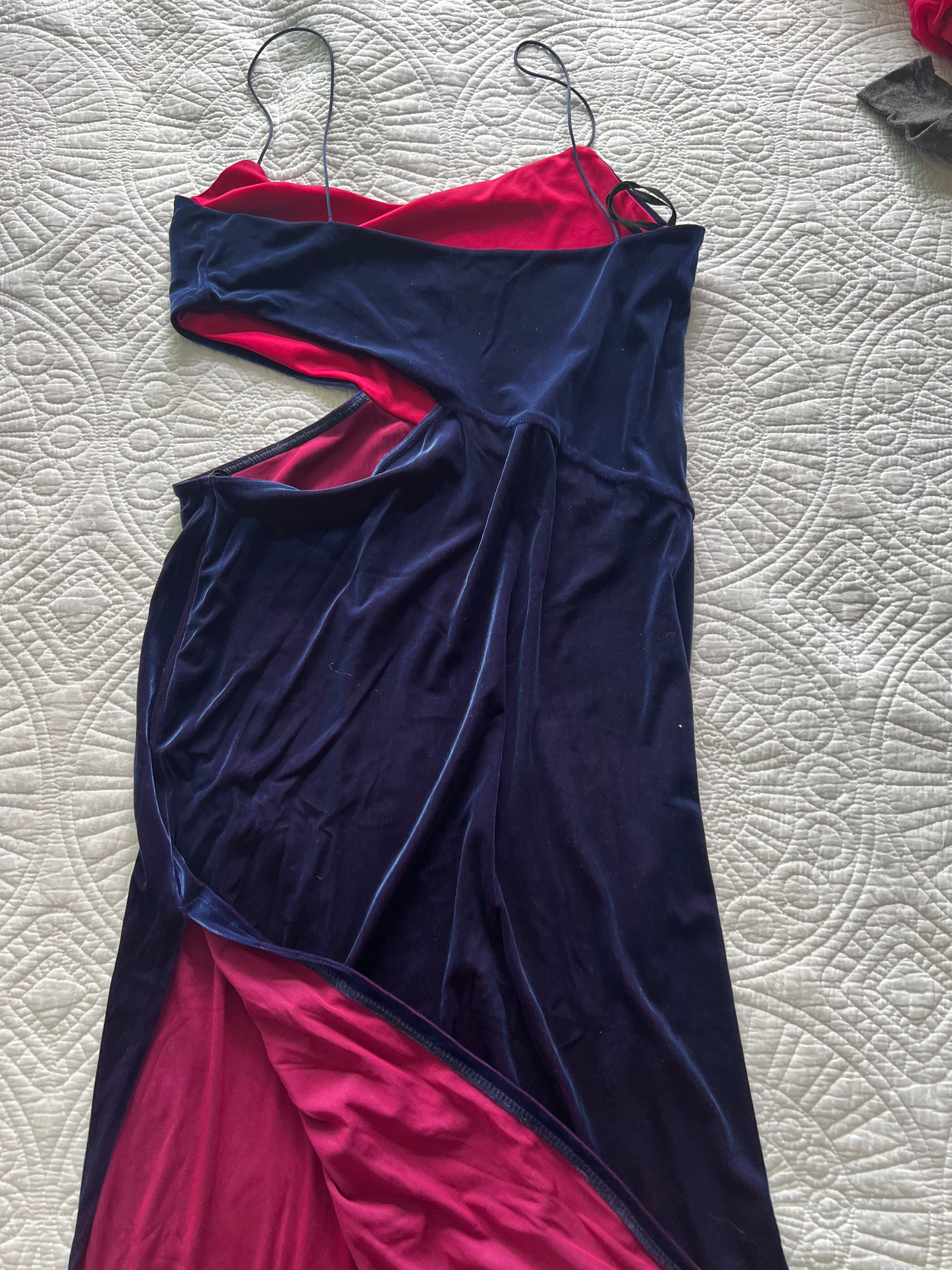 Navy cut out maxi velour dress