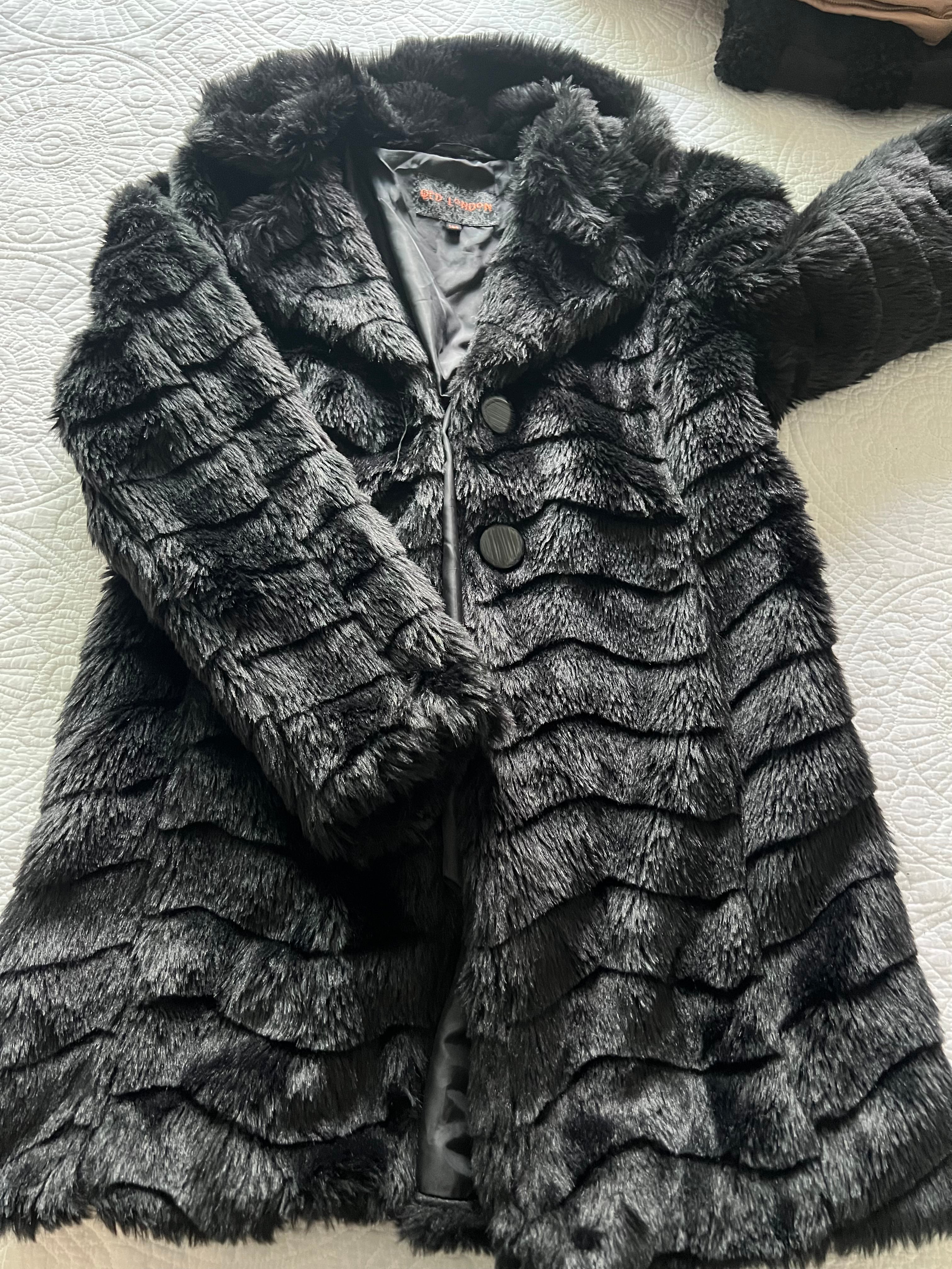 Faux black fur coat