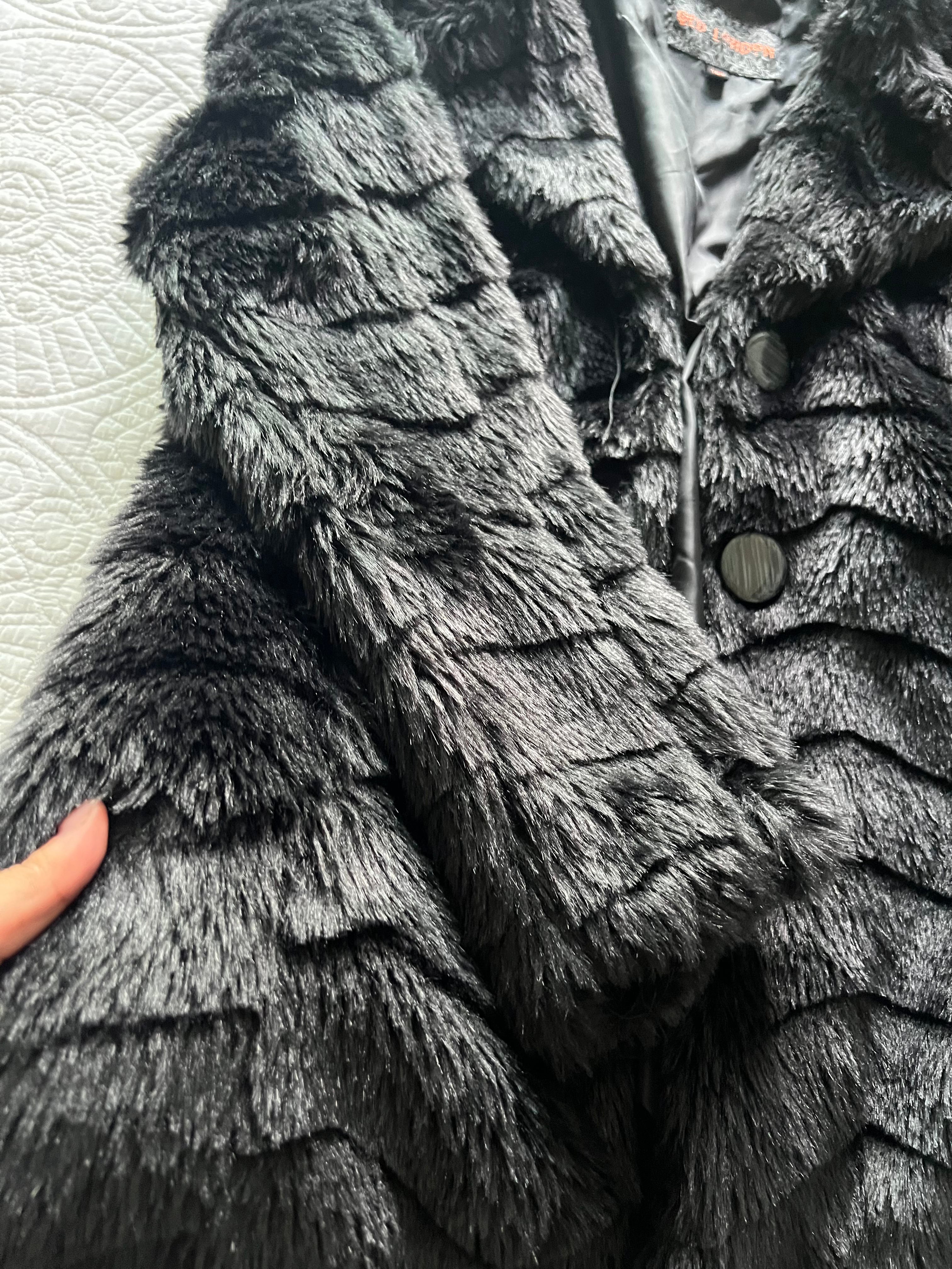 Faux black fur coat