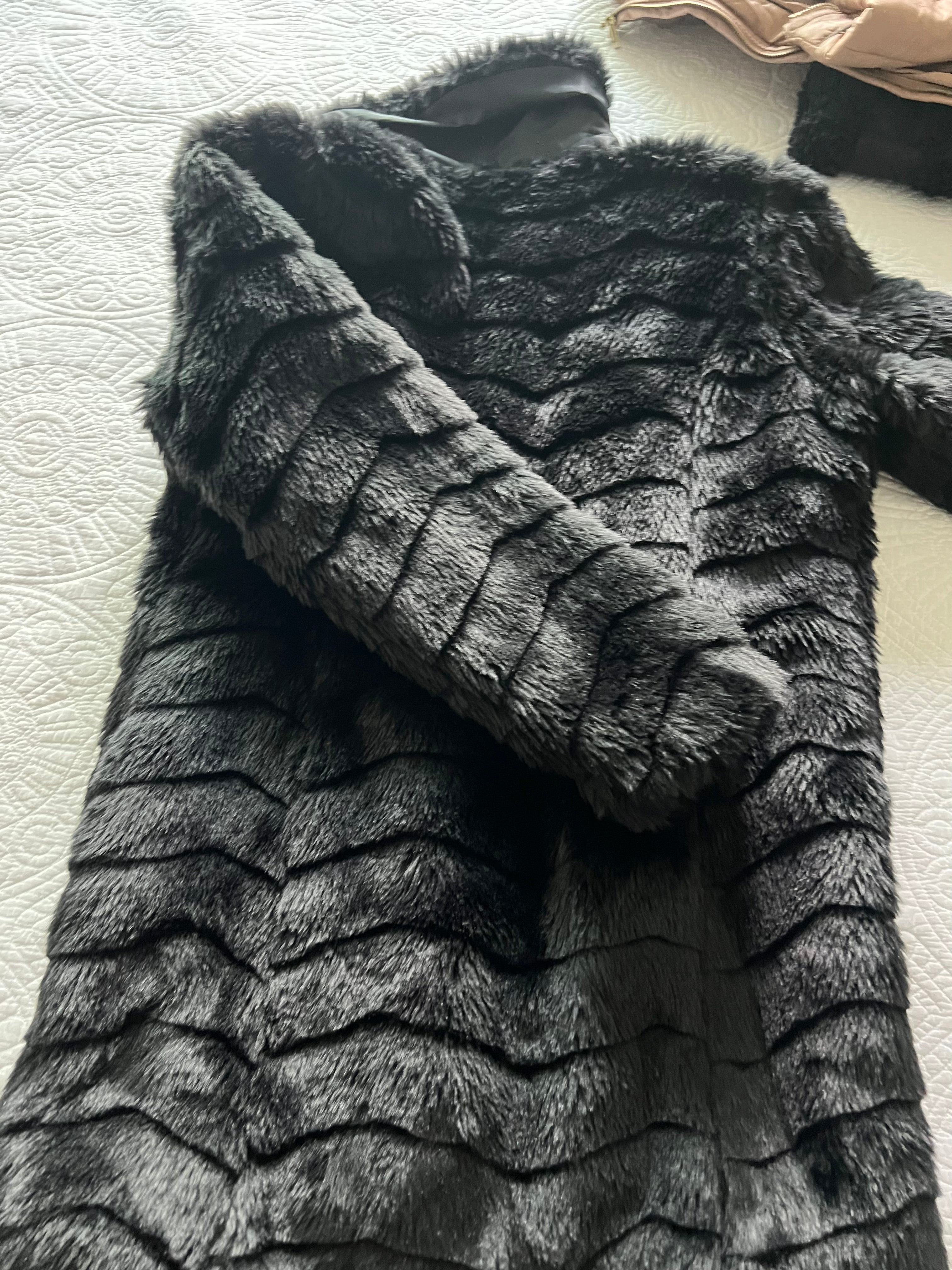 Faux black fur coat